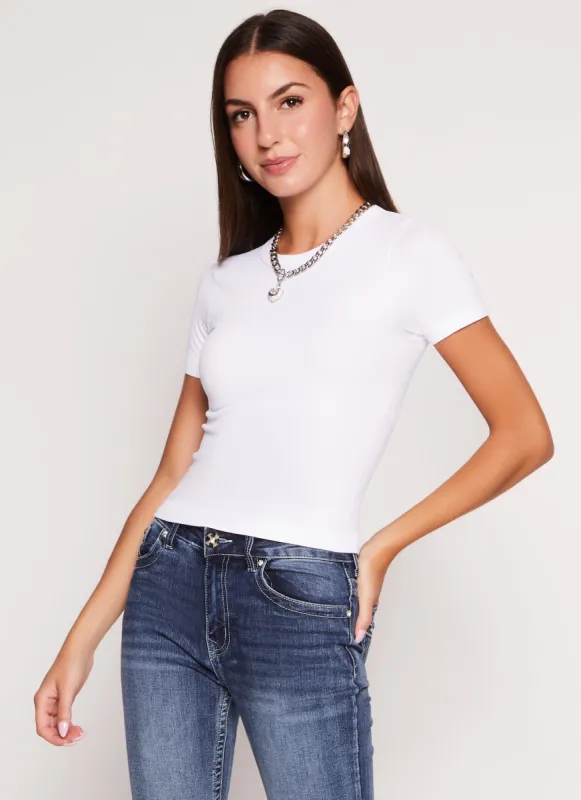 Basic Ribbed Crew Neck Short Sleeve Top sold by Rainbow