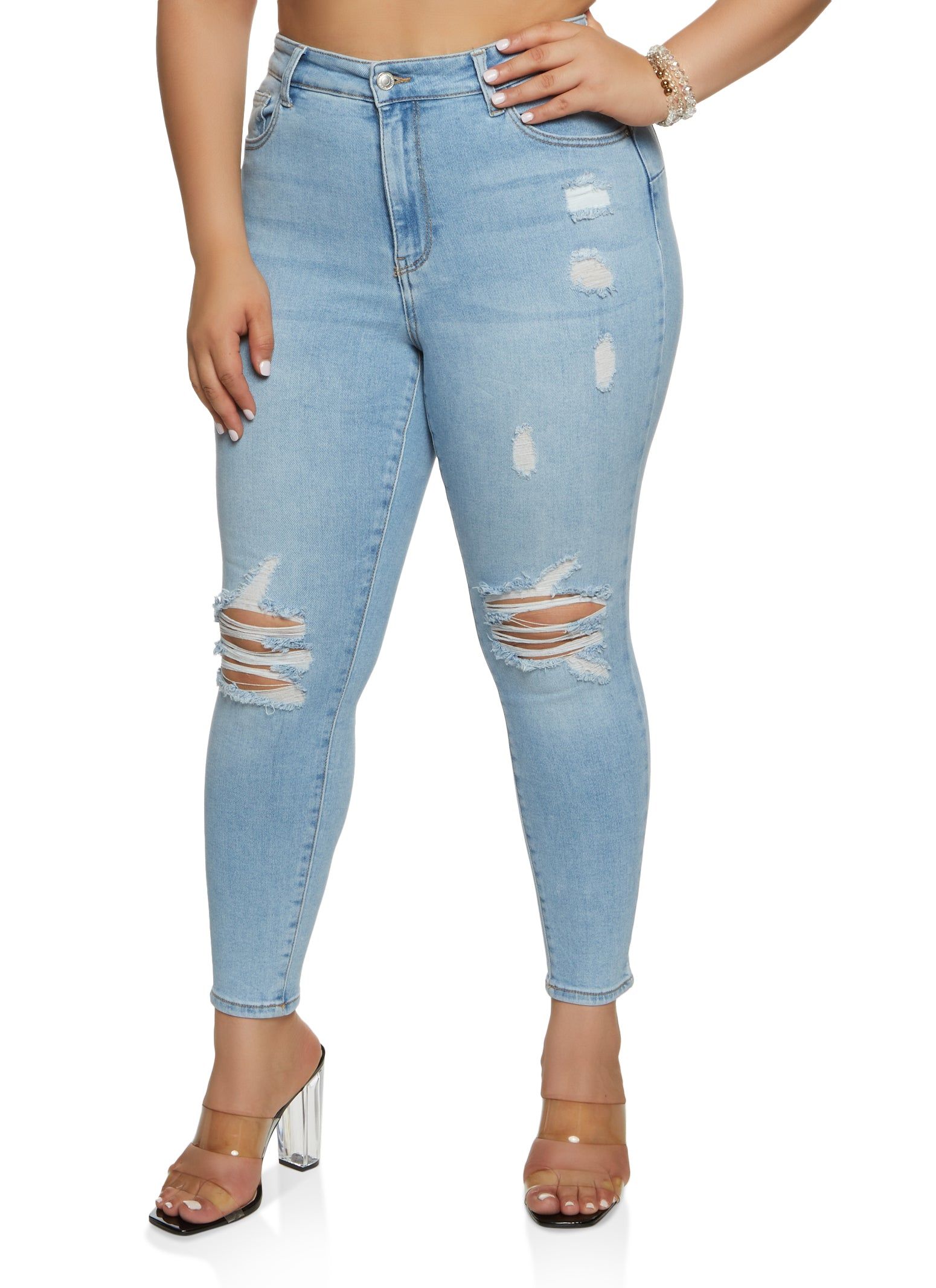Plus Size WAX Distressed High Waisted Skinny Jeans sold by Rainbow