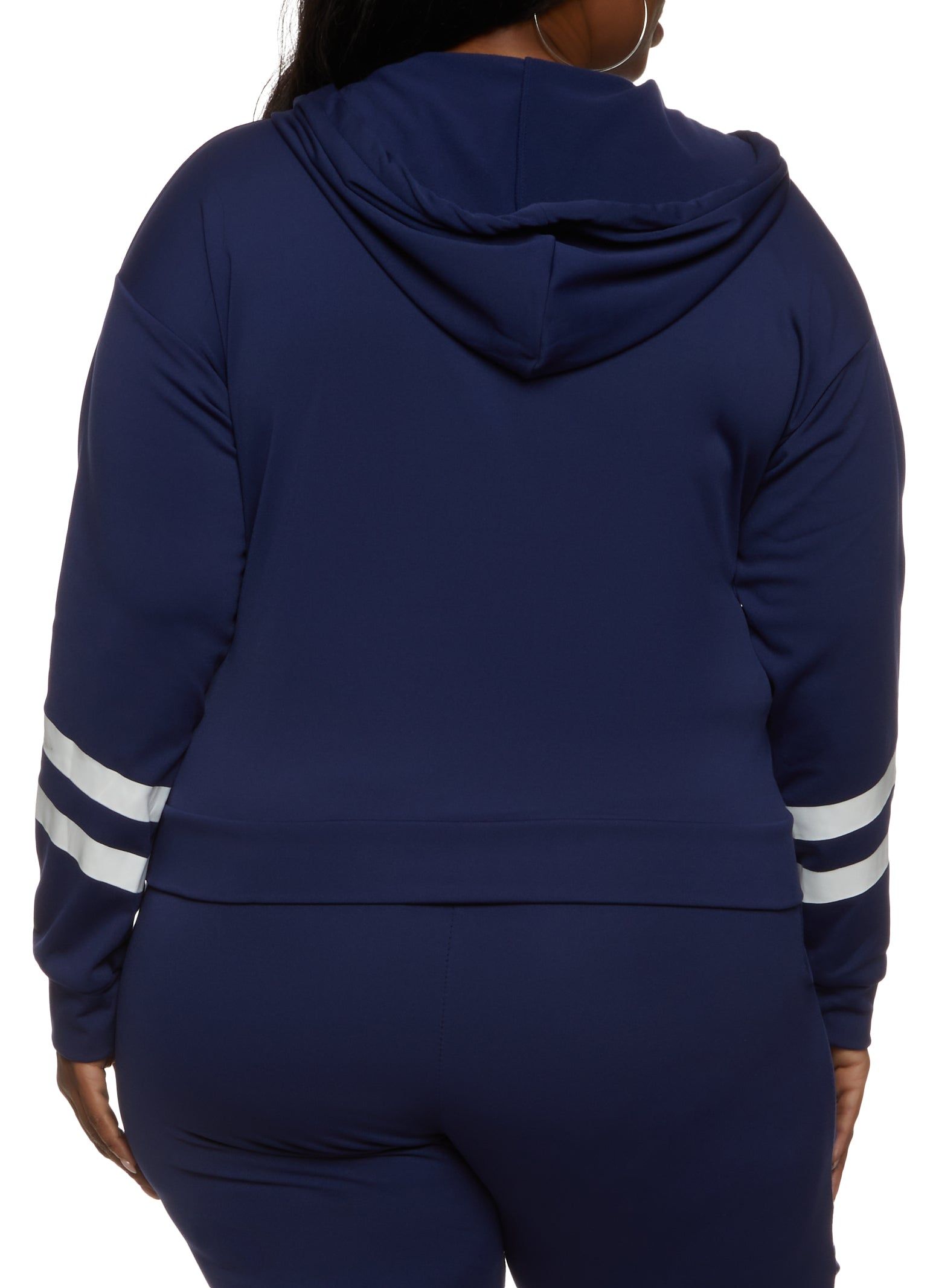 Plus Size Zip Front Varsity Stripe Detail Hoodie sold by Rainbow product image thumbnail 3