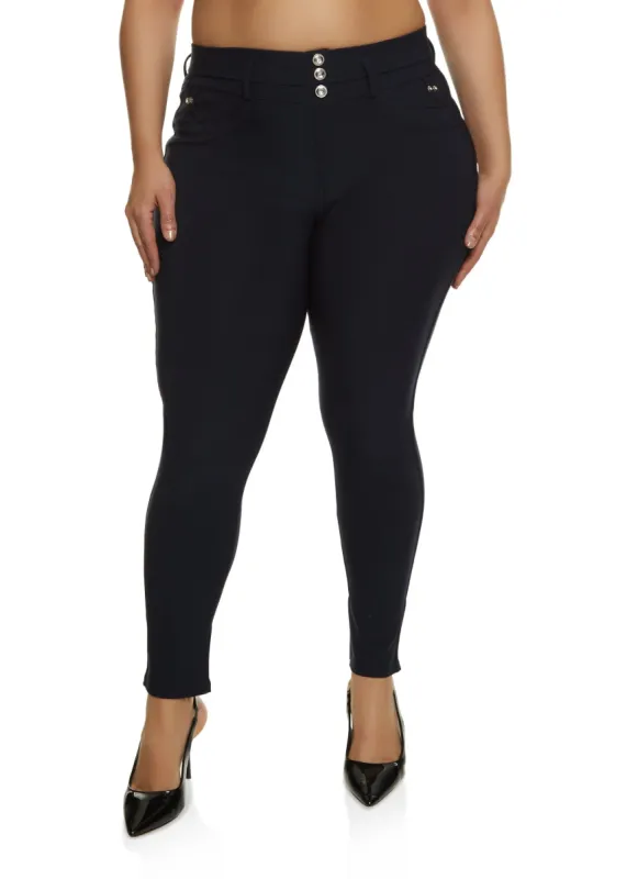 Plus Size Three Rhinestone Faux Button Pants sold by Rainbow