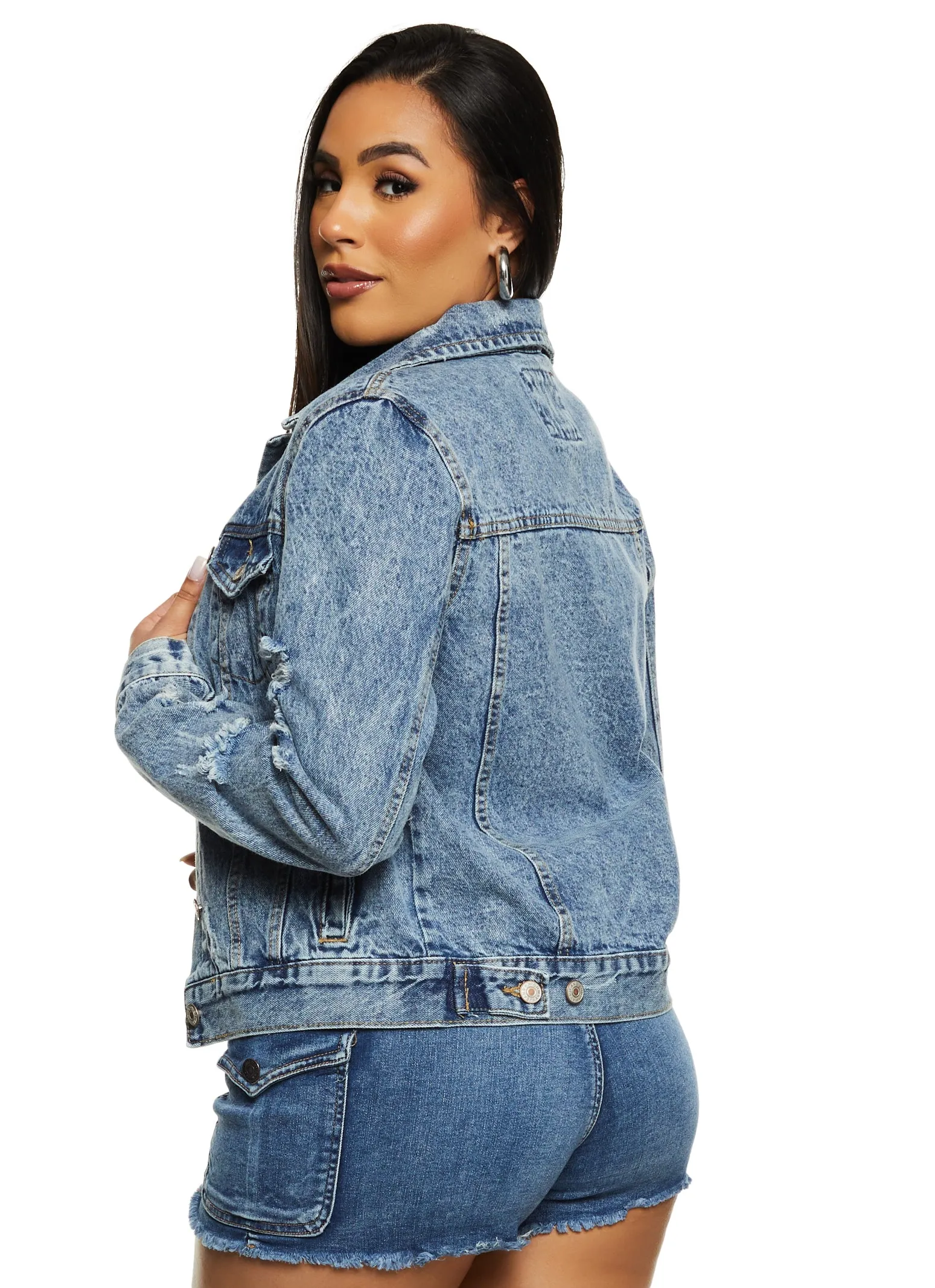 Highway Distressed Medium Wash Denim Jacket sold by Rainbow product image thumbnail 3