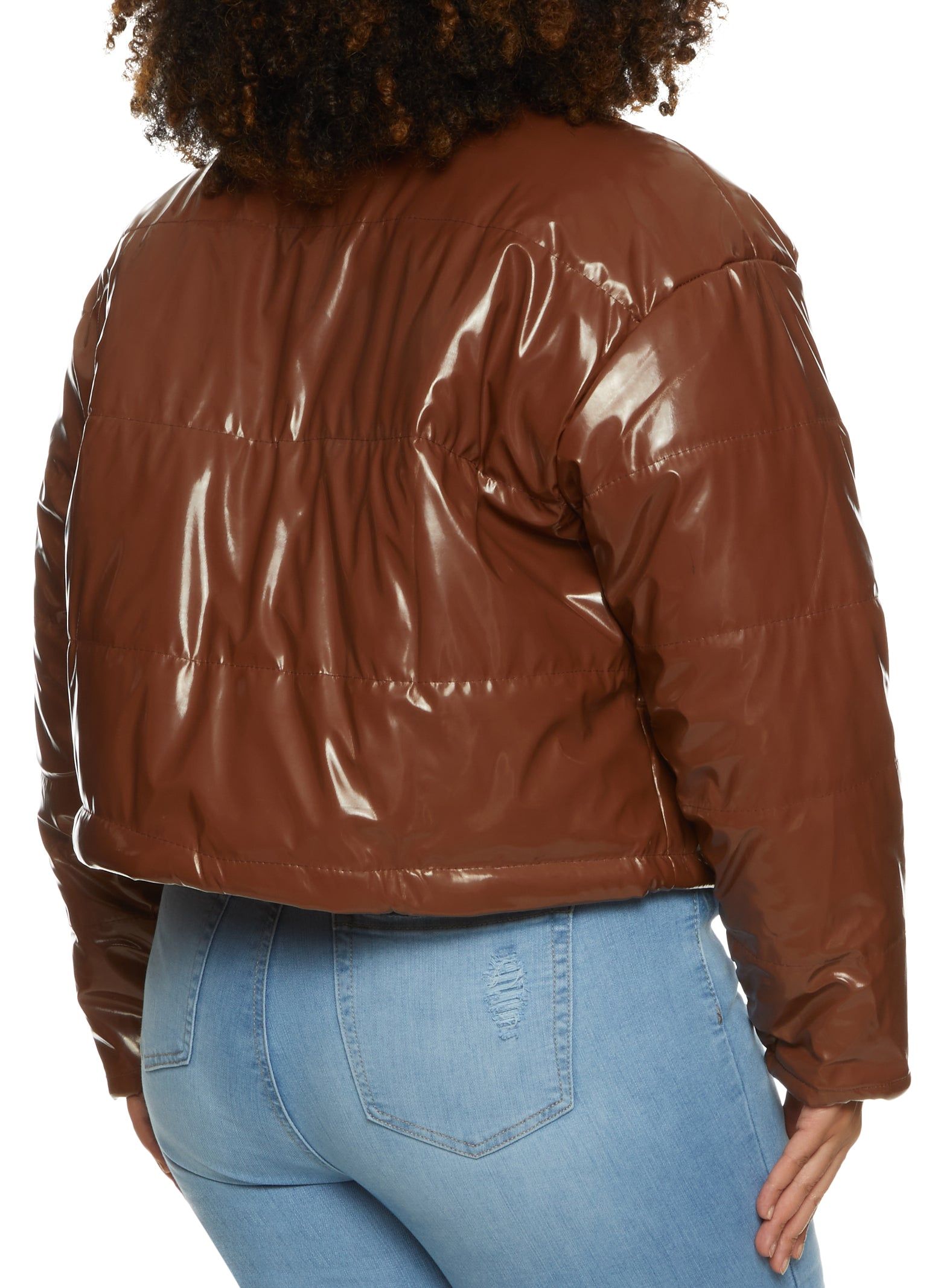 Plus Size Faux Patent Leather Puffer Jacket sold by Rainbow product image thumbnail 2