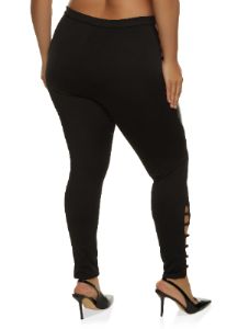 Plus Size Caged Side Faux Leather Detail Leggings sold by Rainbow