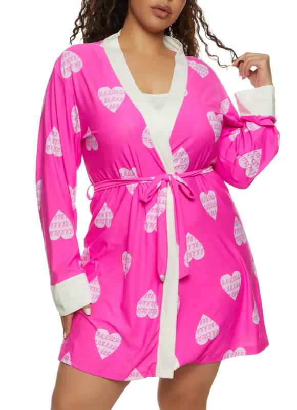 Plus Size Not Your Babe Nightgown with Heart Printed Robe sold by Rainbow