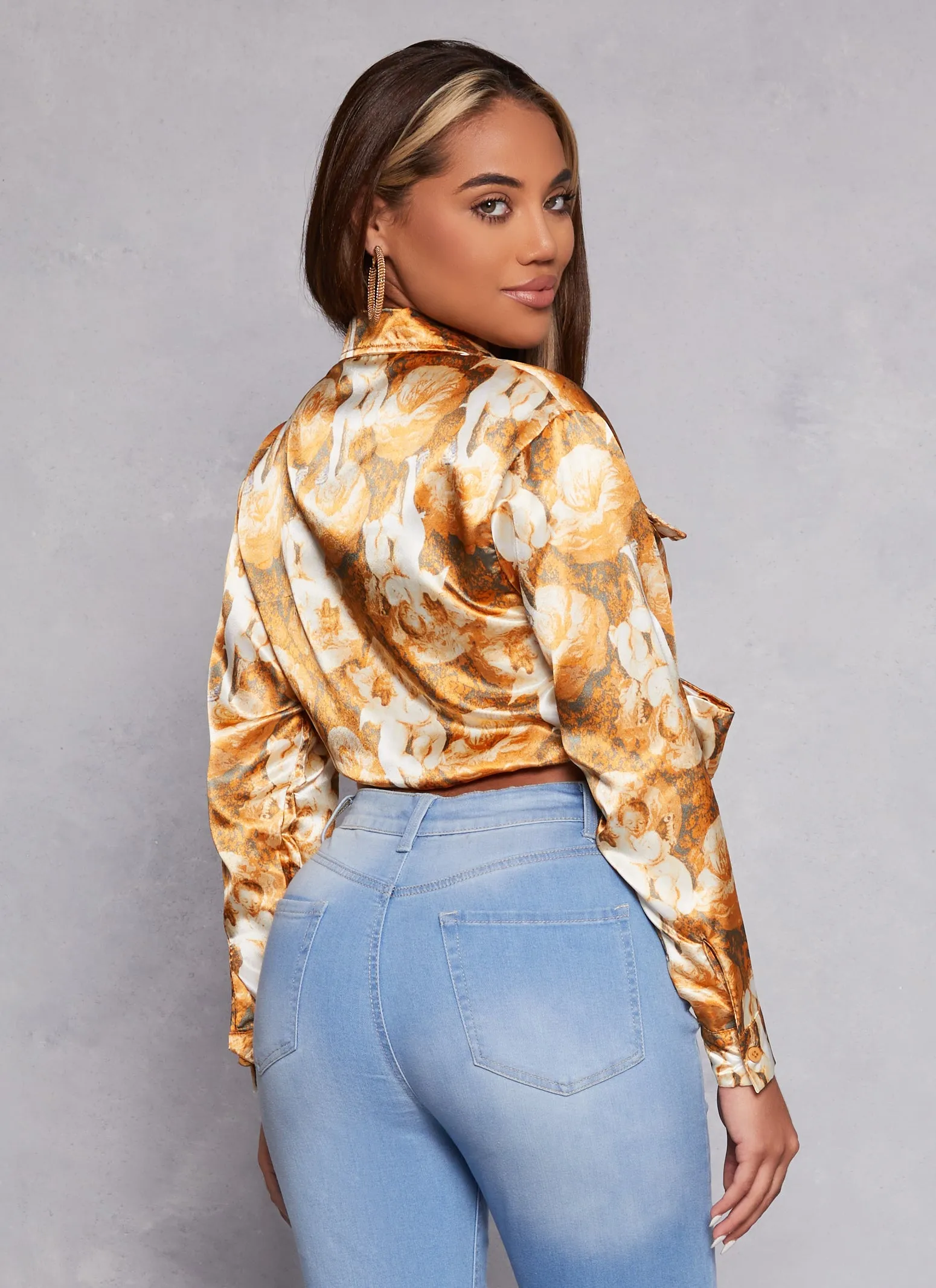 Satin Printed Long Sleeve Tie Front Blouse sold by Rainbow product image thumbnail 3