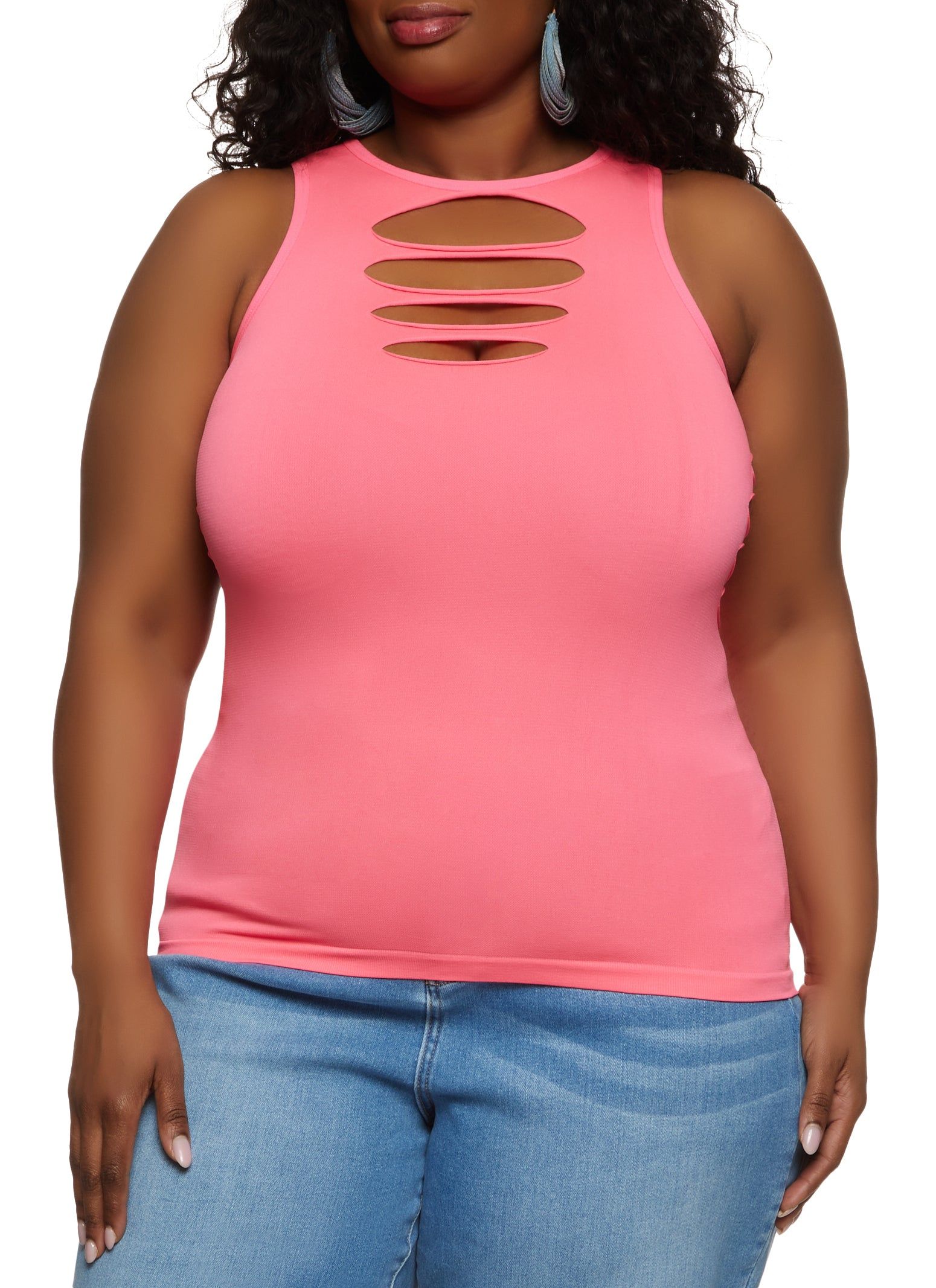 Plus Size Seamless Laser Cut High Neck Tank Top sold by Rainbow