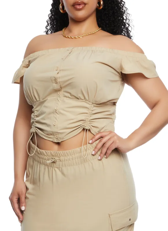 Plus Size Off the Shoulder Button Front Top sold by Rainbow