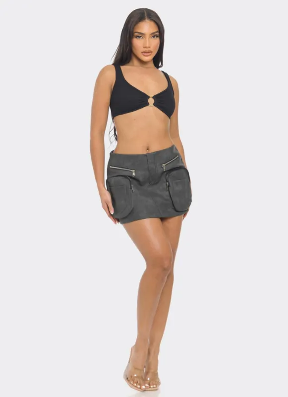 Faux Leather Cargo Pocket Mini Skirt sold by Rainbow