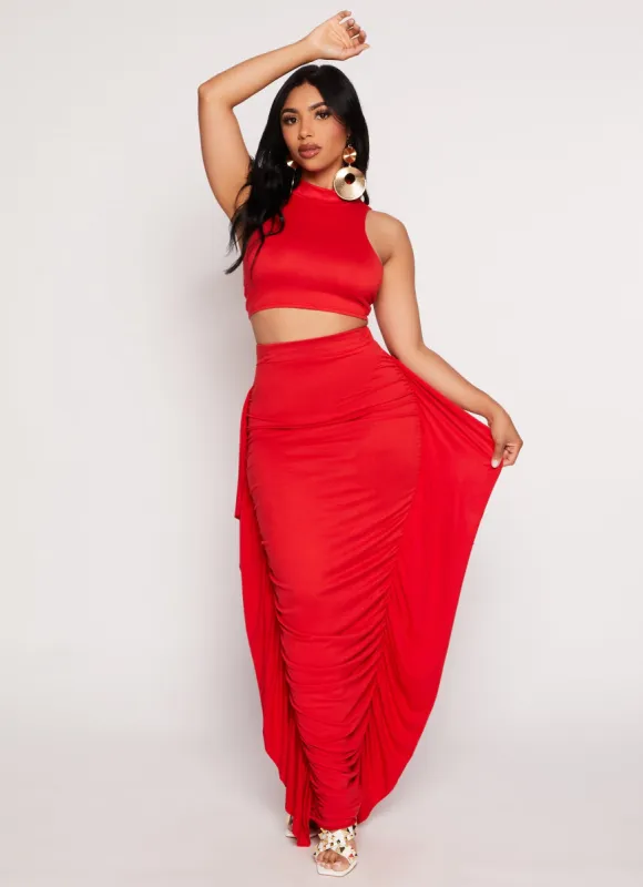 Ruched Ruffle Side Maxi Pencil Skirt sold by Rainbow