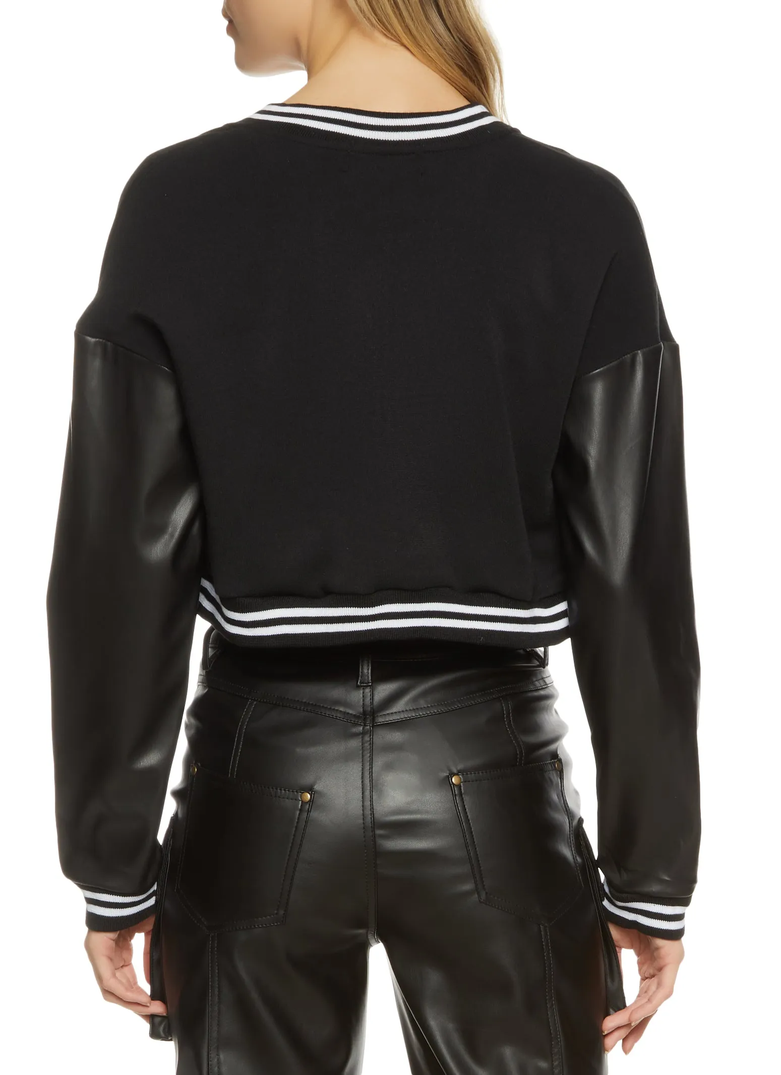 Faux Leather Sleeve Patch Varsity Jacket sold by Rainbow product image thumbnail 3