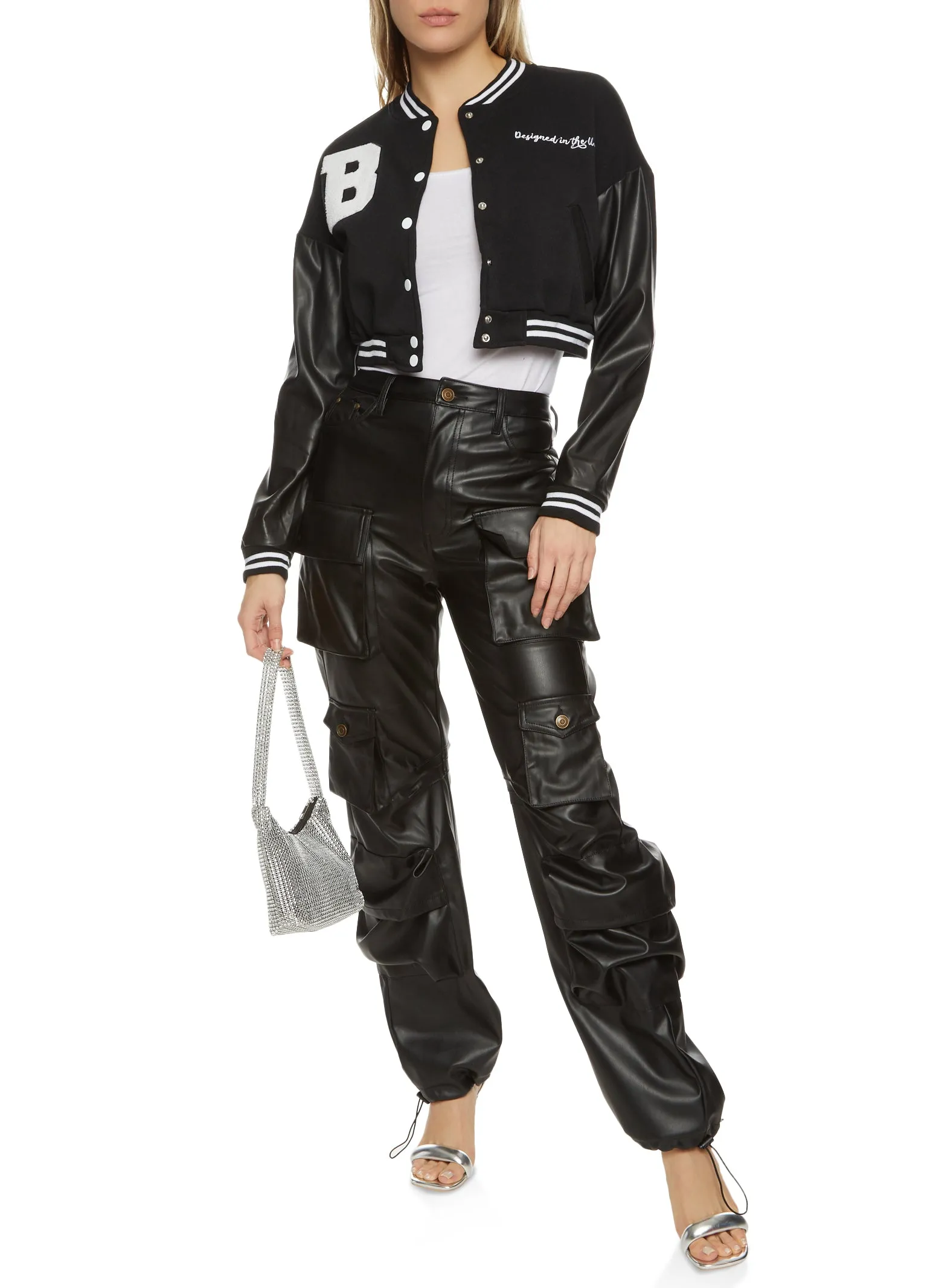 Faux Leather Sleeve Patch Varsity Jacket sold by Rainbow product image thumbnail 2