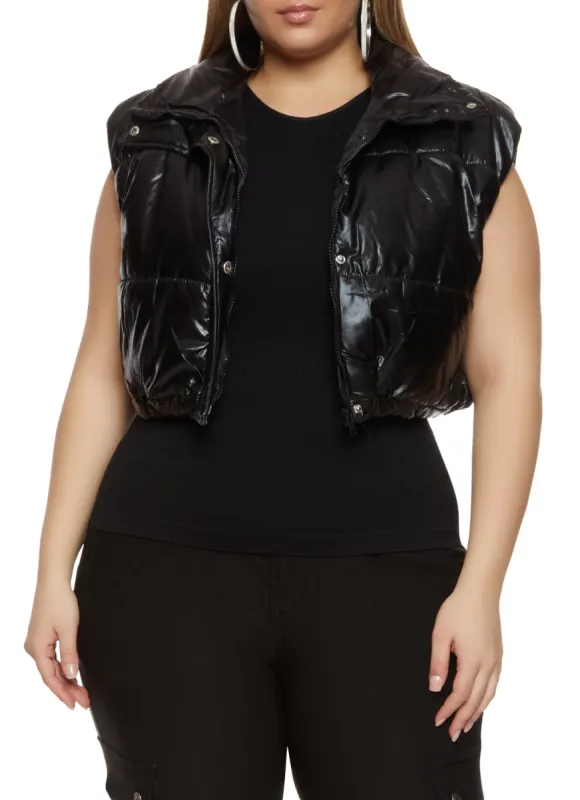 Plus Size Zip Front Cropped Puffer Vest sold by Rainbow