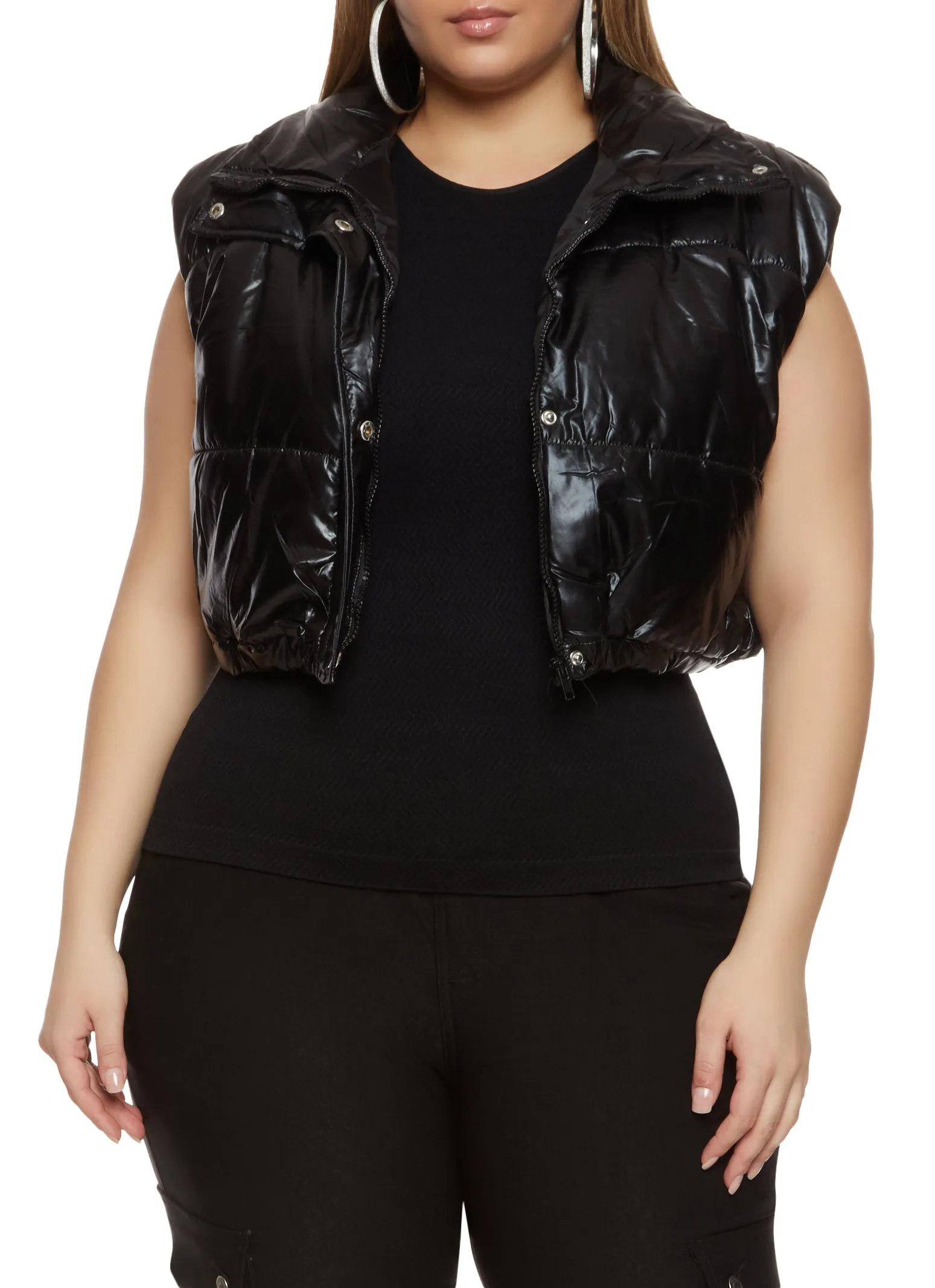 Plus Size Zip Front Cropped Puffer Vest sold by Rainbow