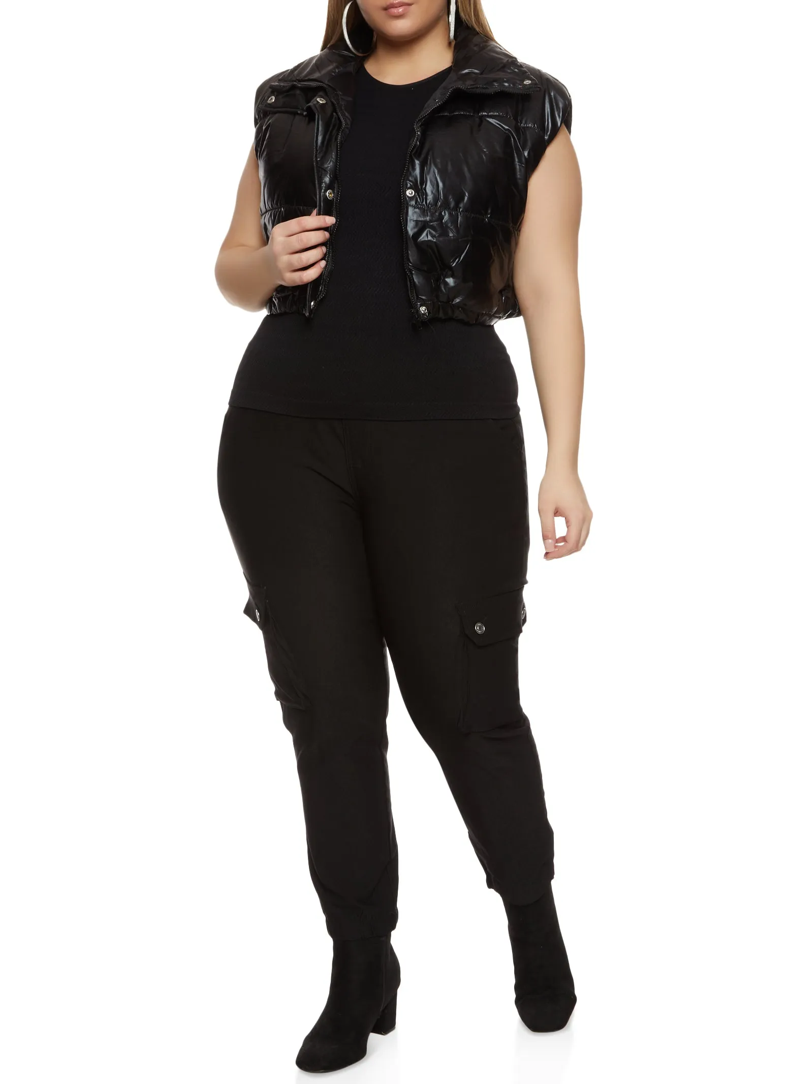 Plus Size Zip Front Cropped Puffer Vest sold by Rainbow product image thumbnail 2