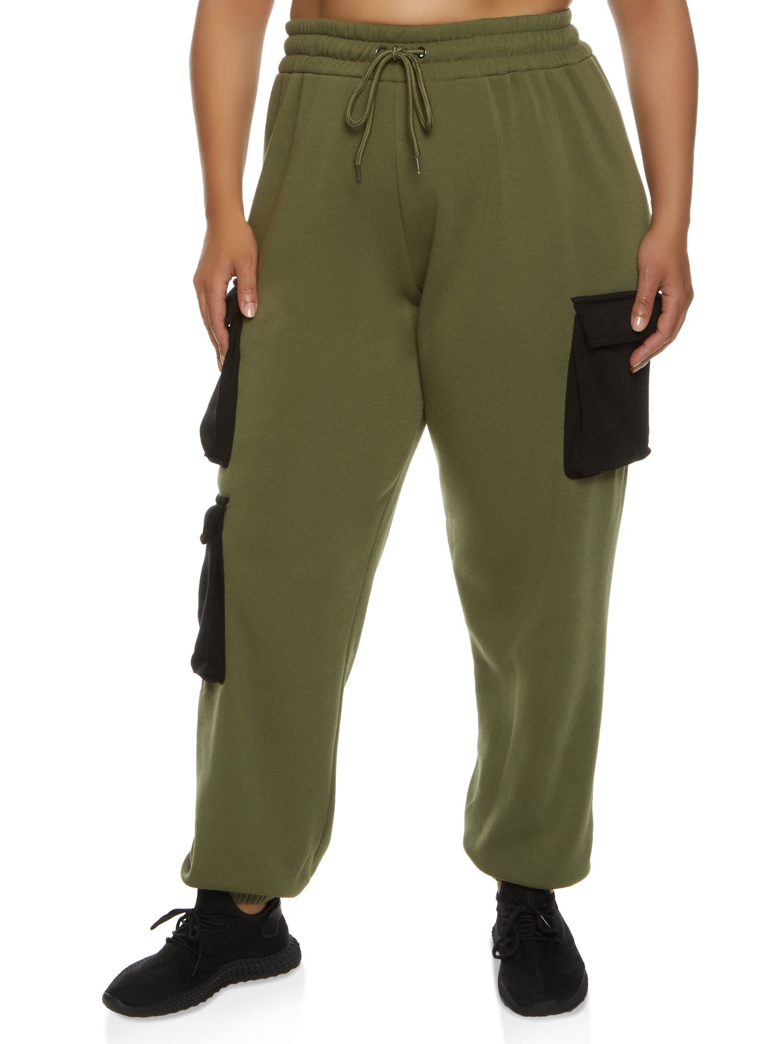 Plus Size Color Block Drawstring Cargo Pocket Sweatpants sold by Rainbow