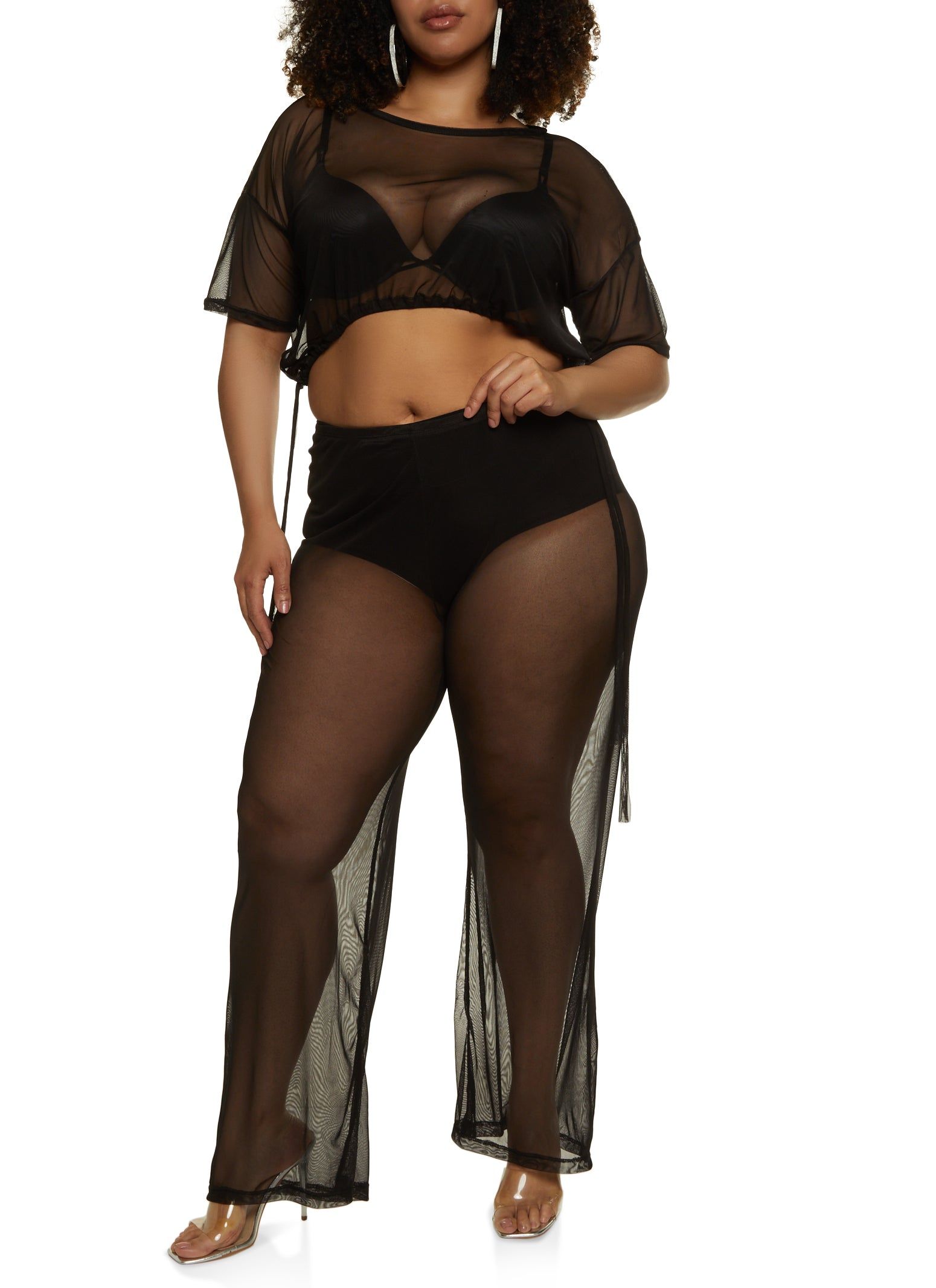 Plus Size Mesh Drawstring Hem Crop Top sold by Rainbow product image thumbnail 2