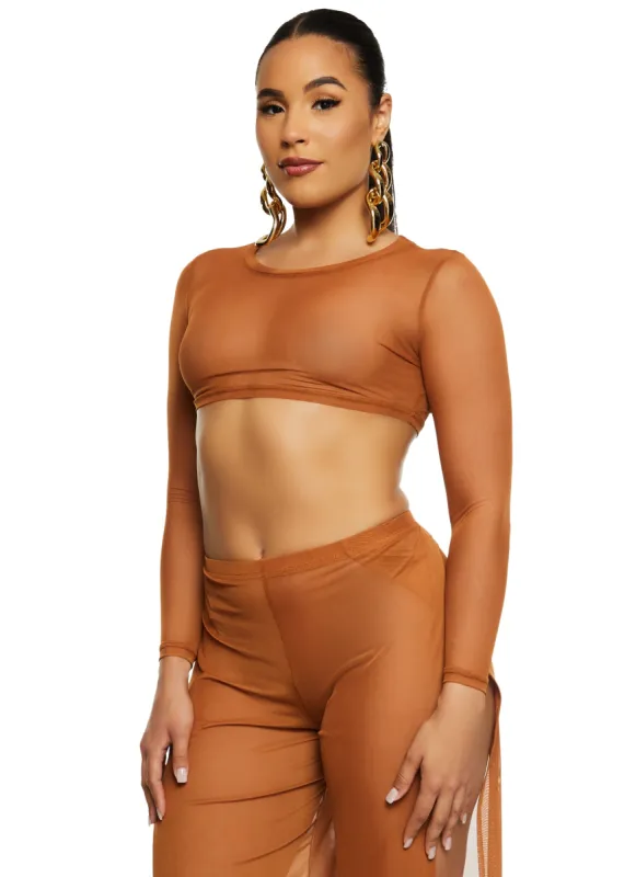 Daisy Mesh Long Sleeve Crop Top sold by Rainbow