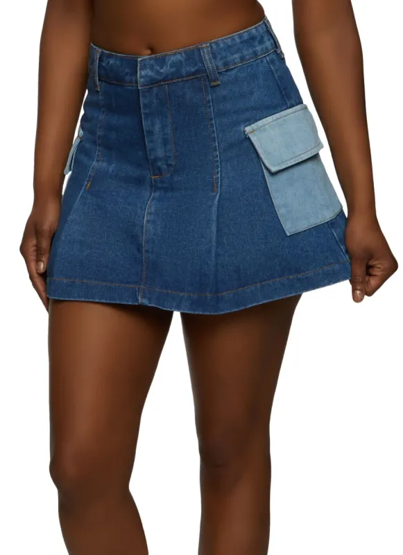 Pleated Denim Cargo Mini Skirt sold by Rainbow
