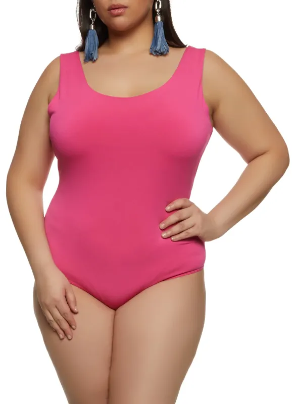 Plus Size Sleeveless Scoop Neck Tank Bodysuit sold by Rainbow