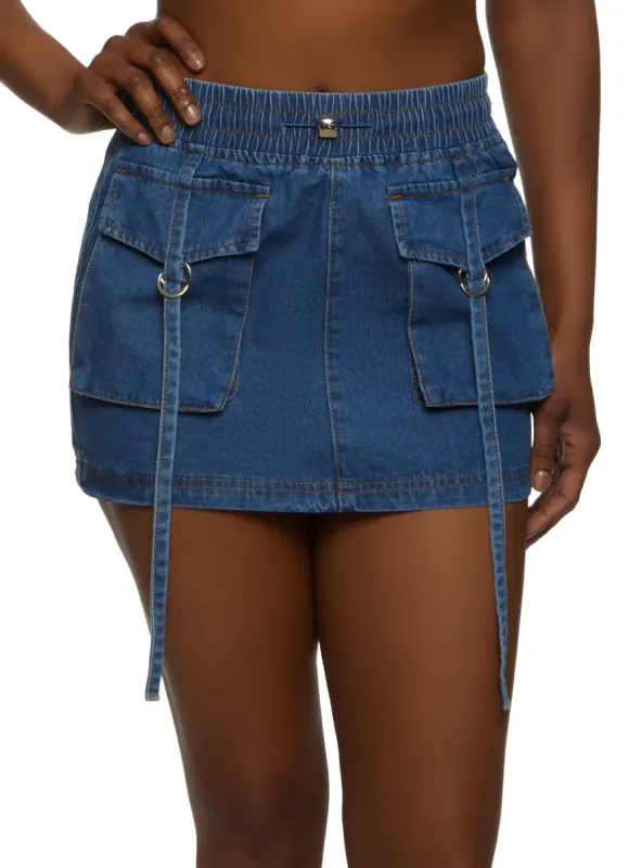 Drawstring Waist Denim Cargo Mini Skirt sold by Rainbow