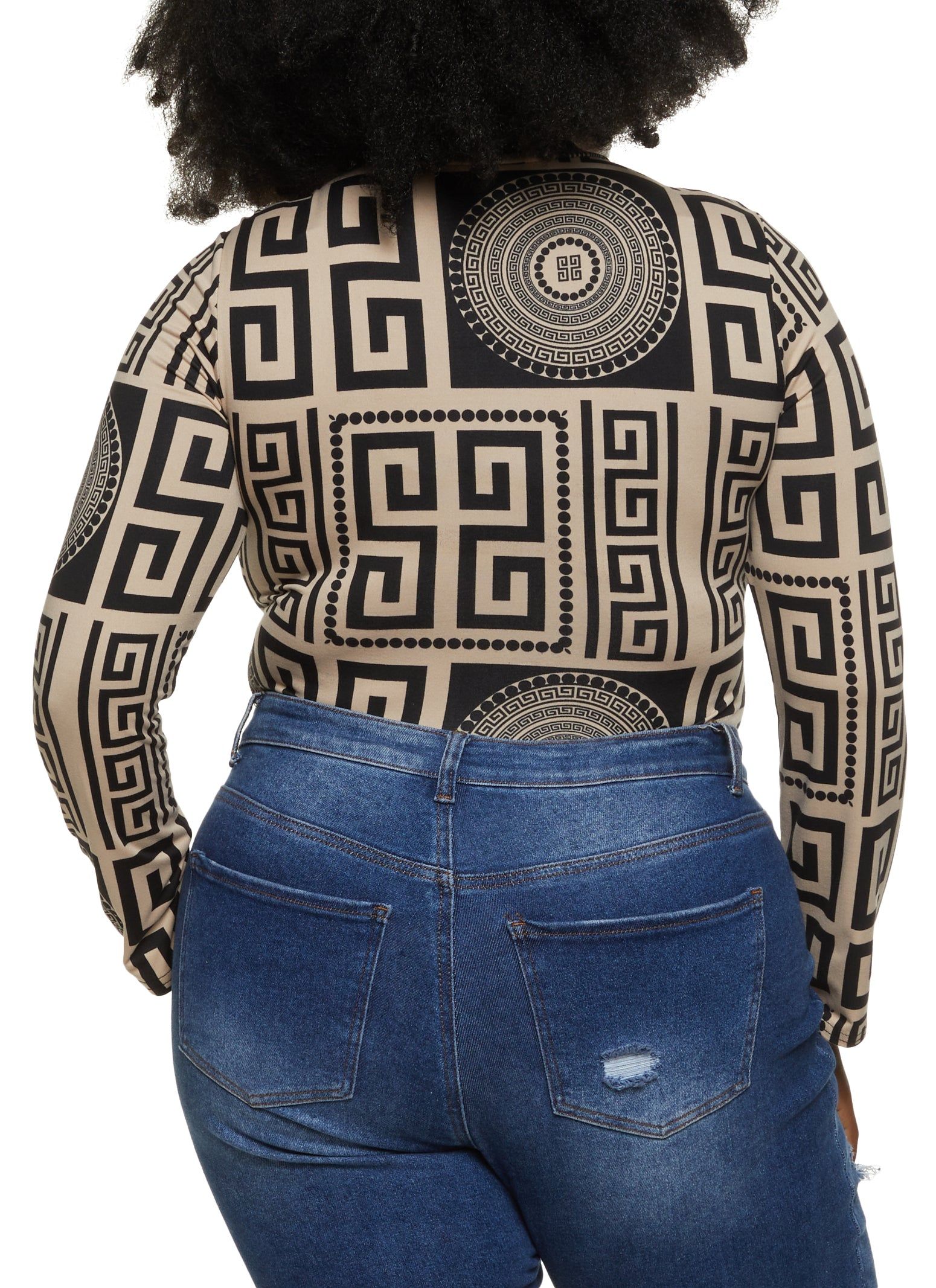 Plus Size Long Sleeve Geometric Patterned Bodysuit sold by Rainbow product image thumbnail 3