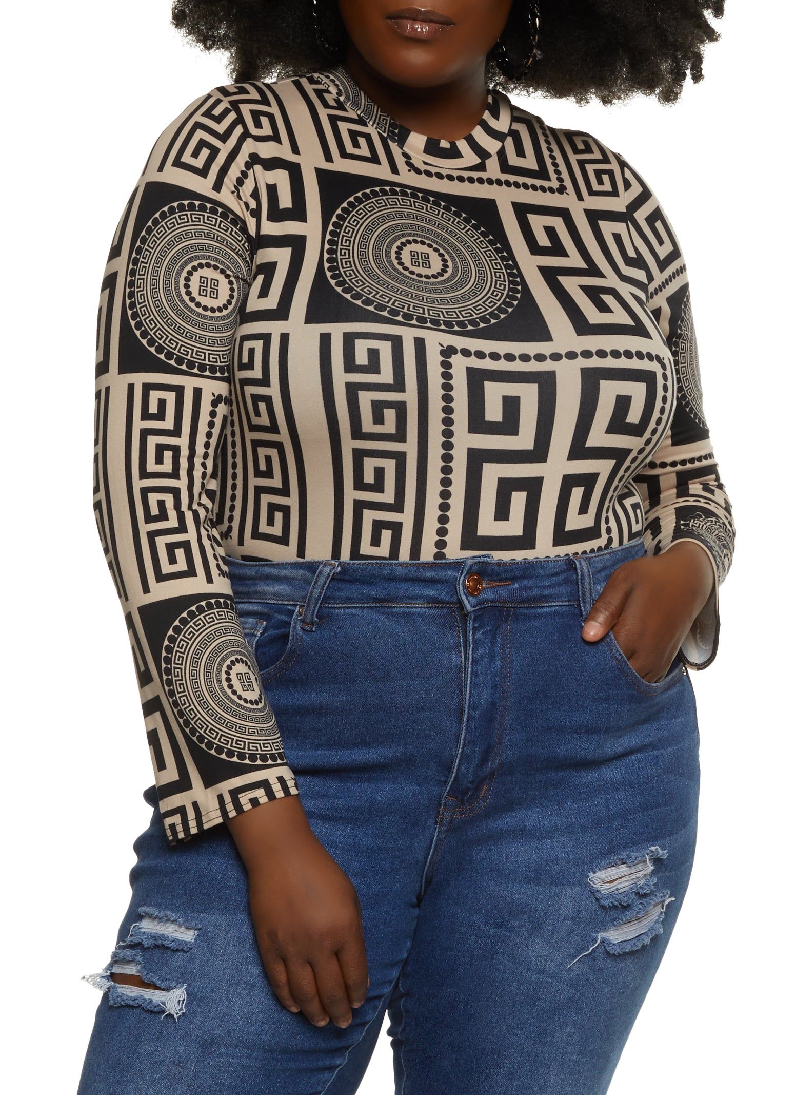 Plus Size Long Sleeve Geometric Patterned Bodysuit sold by Rainbow product image thumbnail 2
