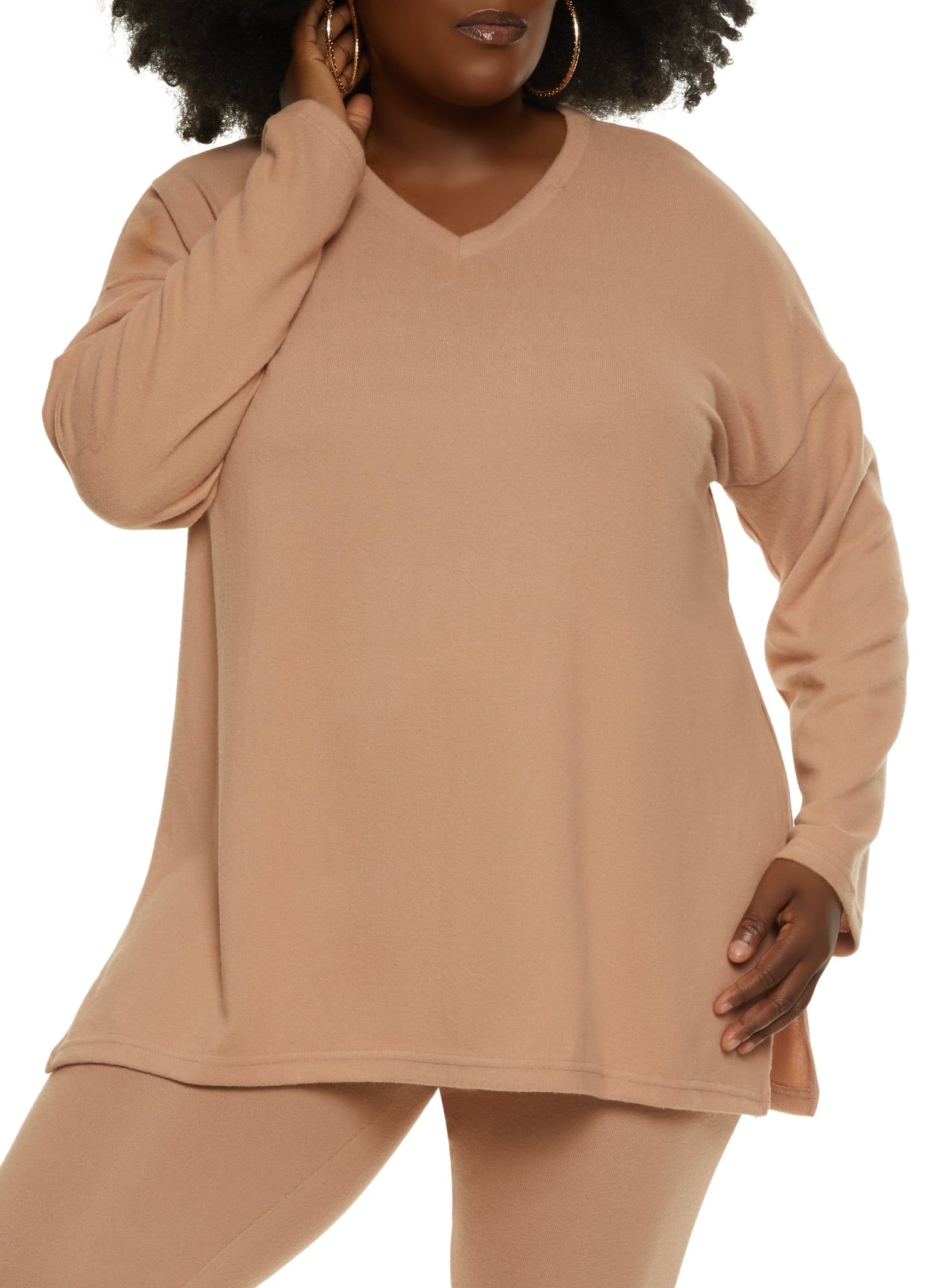 Plus Size Brushed Knit V Neck Tunic Top sold by Rainbow
