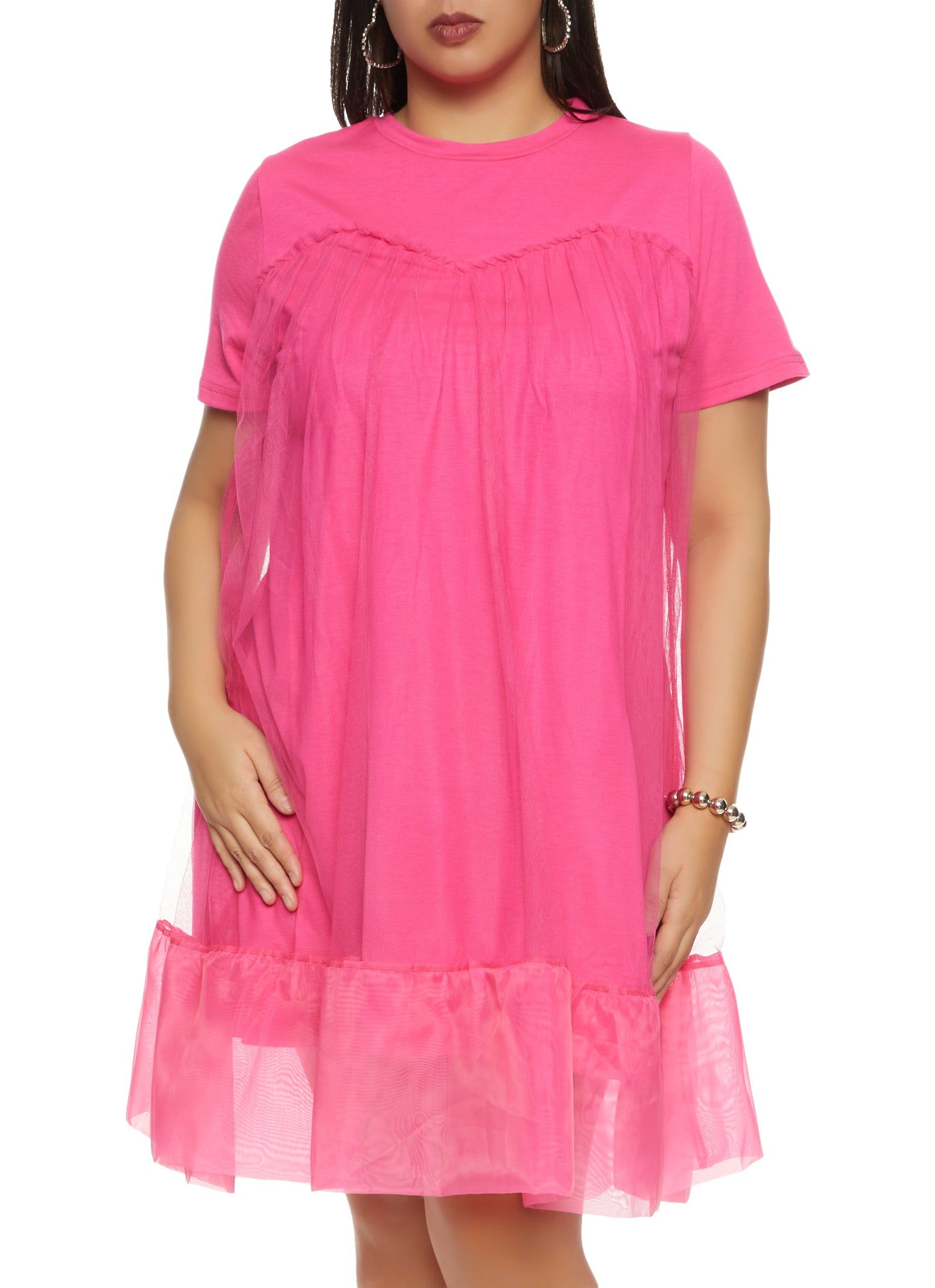 Plus Size Organza Hem Tulle Midi Shift Dress sold by Rainbow