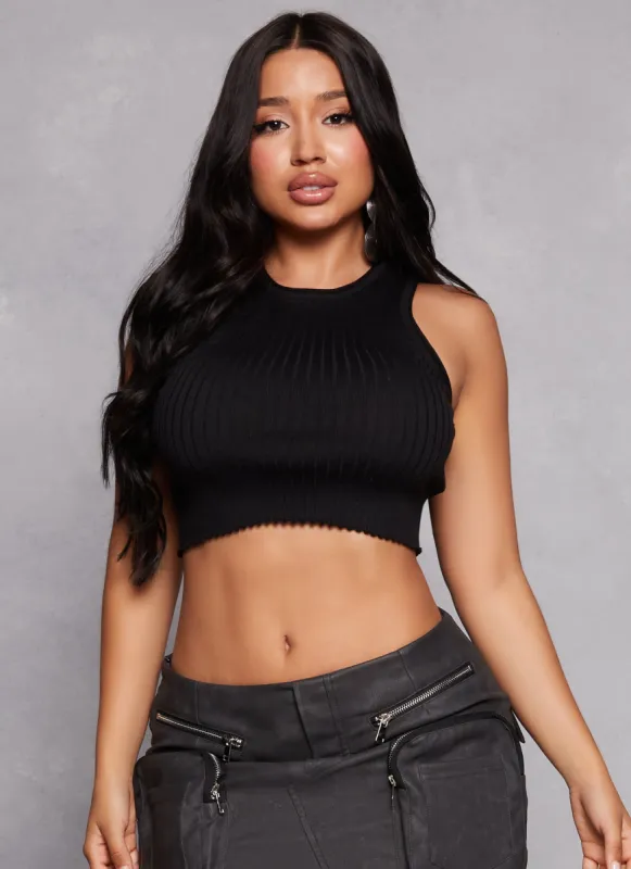 Ribbed Knit High Neck Cropped Tank Top sold by Rainbow