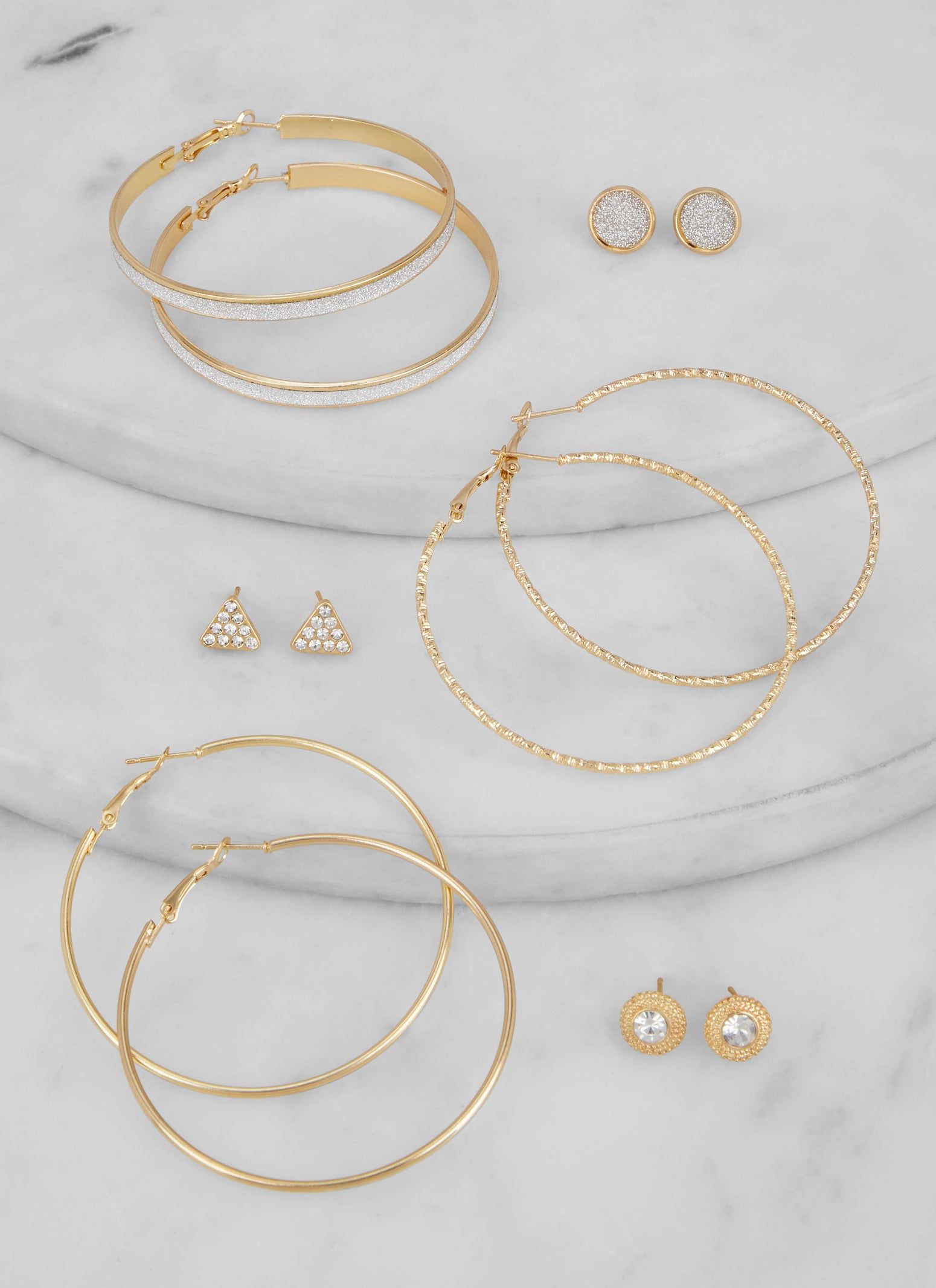 Metallic Hoop and Stud Earrings Set of 6 sold by Rainbow