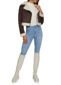 Faux Suede Sherpa Lined Moto Jacket sold by Rainbow