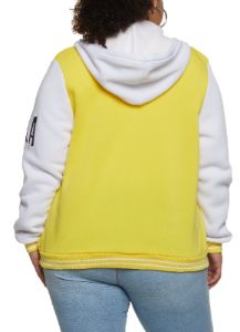 Plus Size 23 Patch Graphic Hooded Baseball Jacket sold by Rainbow