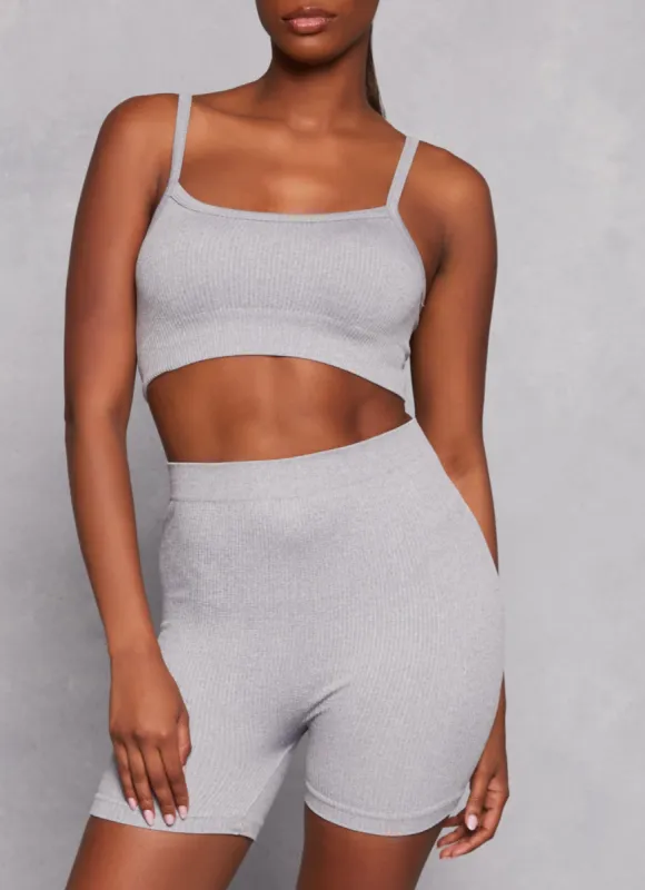 Seamless Ribbed Cropped Cami and Biker Shorts sold by Rainbow