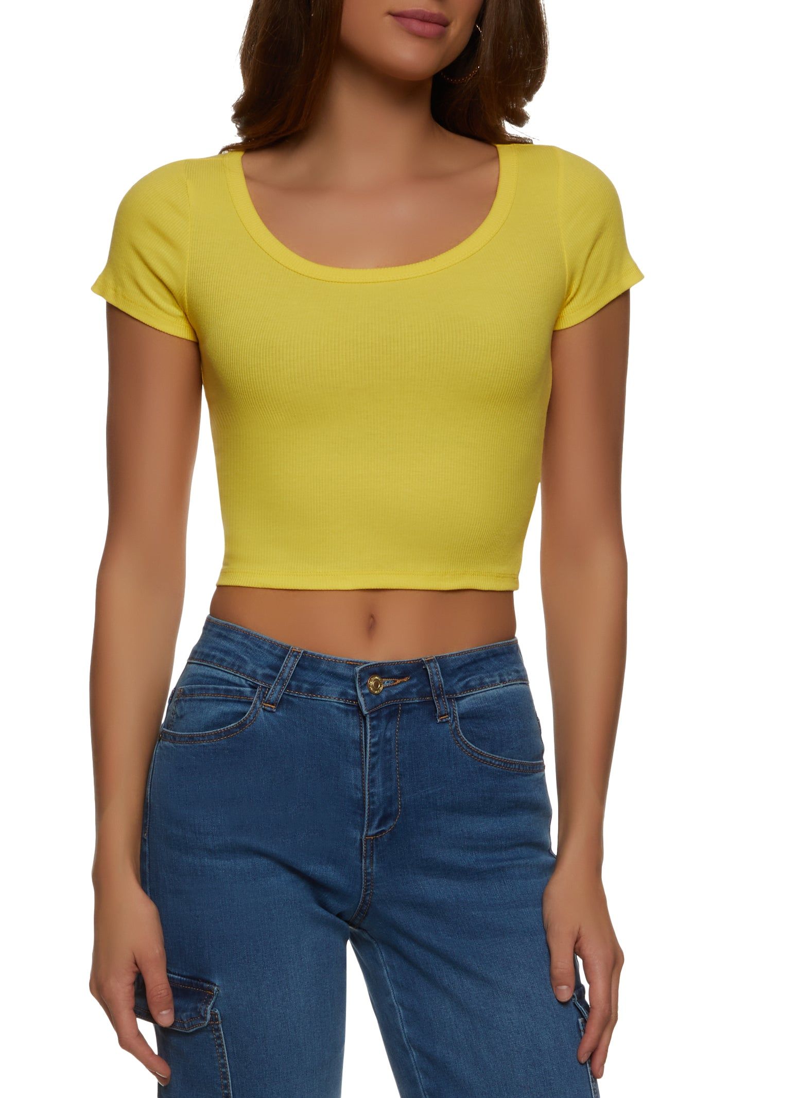 Rib Knit Scoop Neck Crop Top sold by Rainbow