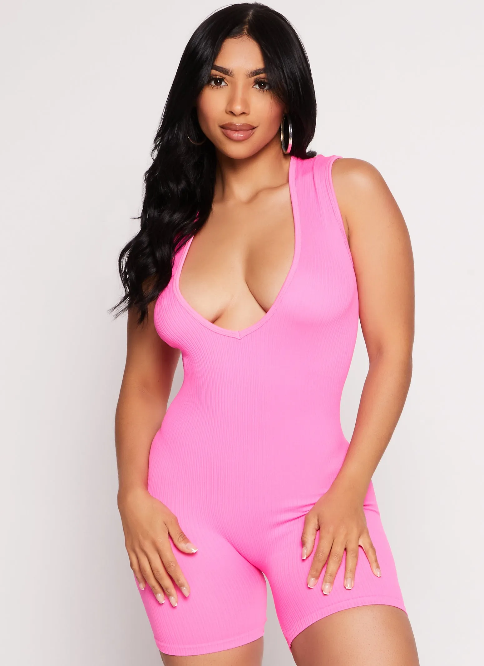 Daisy Seamless Ribbed Plunge Neck Romper sold by Rainbow