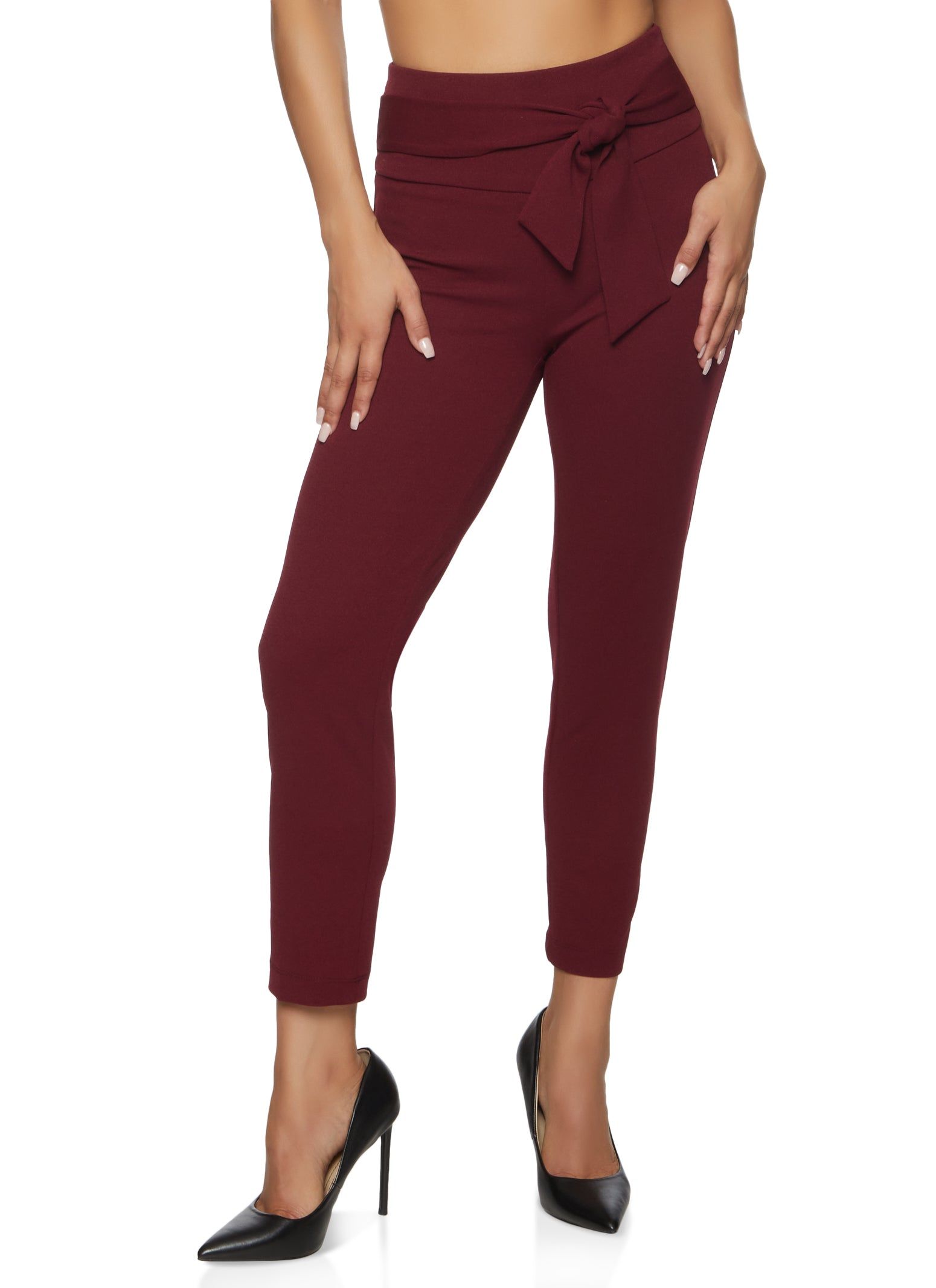 Crepe Knit Tie Waist Dress Pants sold by Rainbow