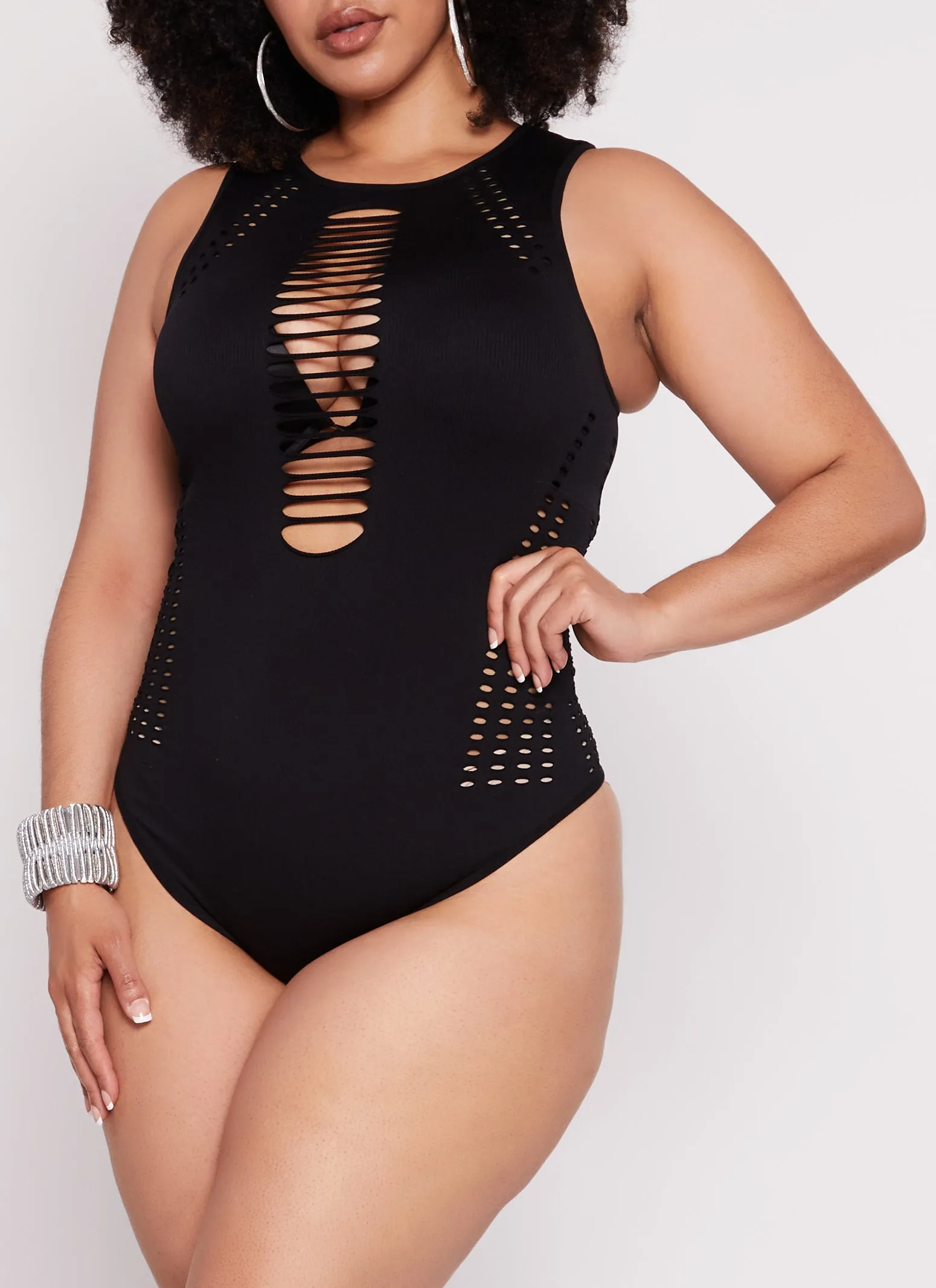 Plus Size Cut Out Seamless Bodysuit sold by Rainbow