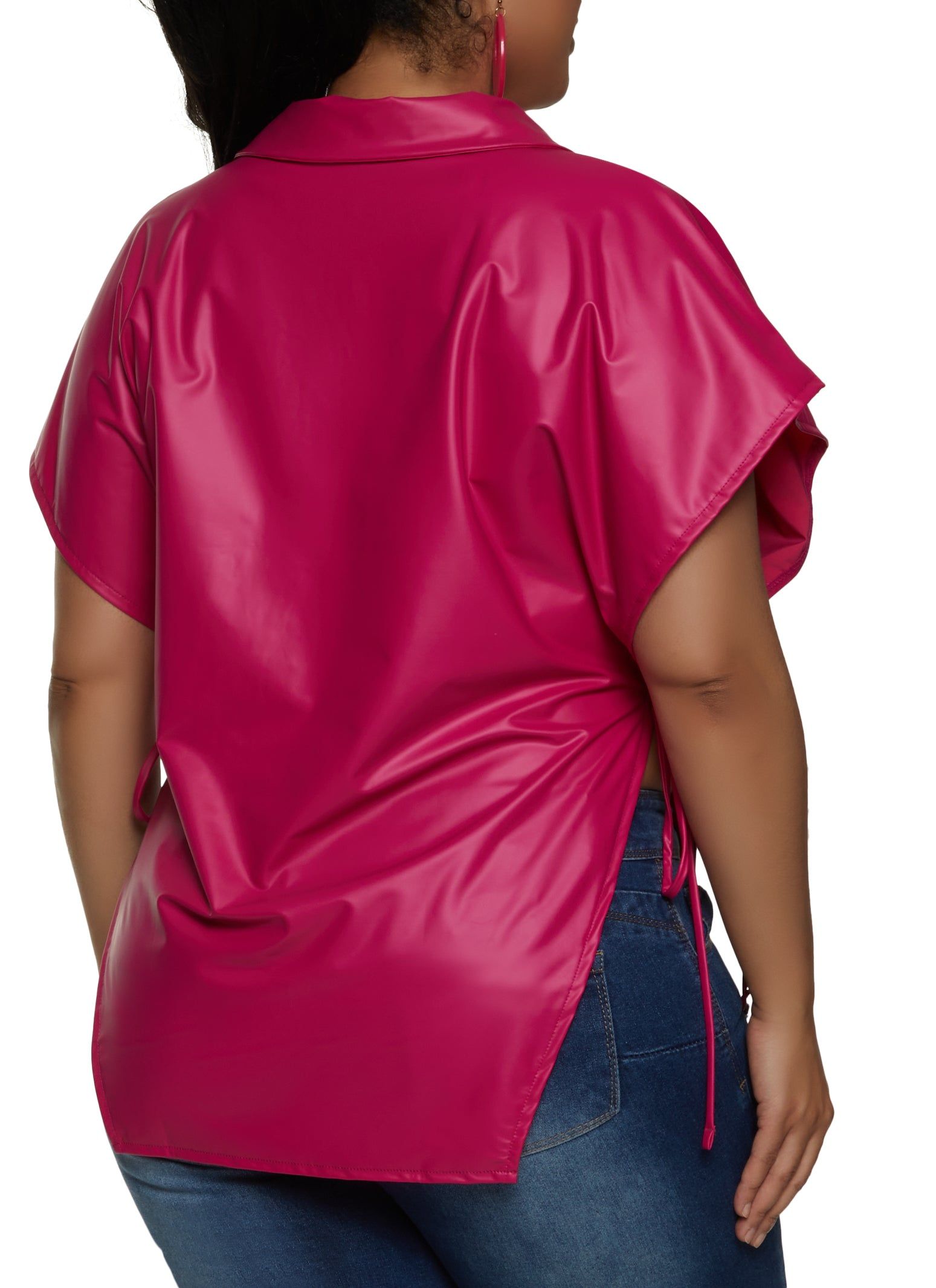 Plus Size Faux Leather Open Side Tie Shirt sold by Rainbow product image thumbnail 2