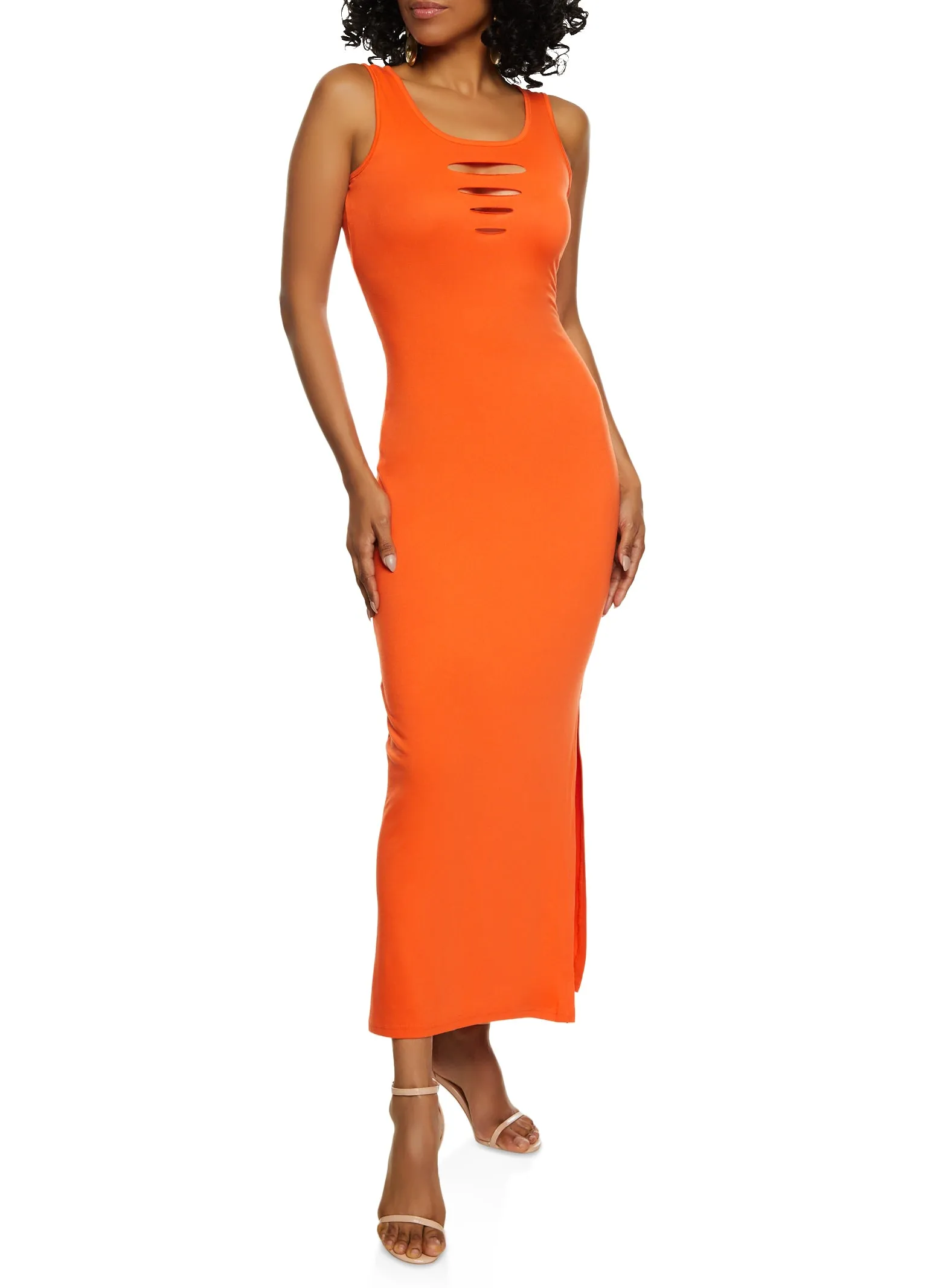 Laser Cut Front Side Slit Tank Maxi Dress sold by Rainbow product image thumbnail 2