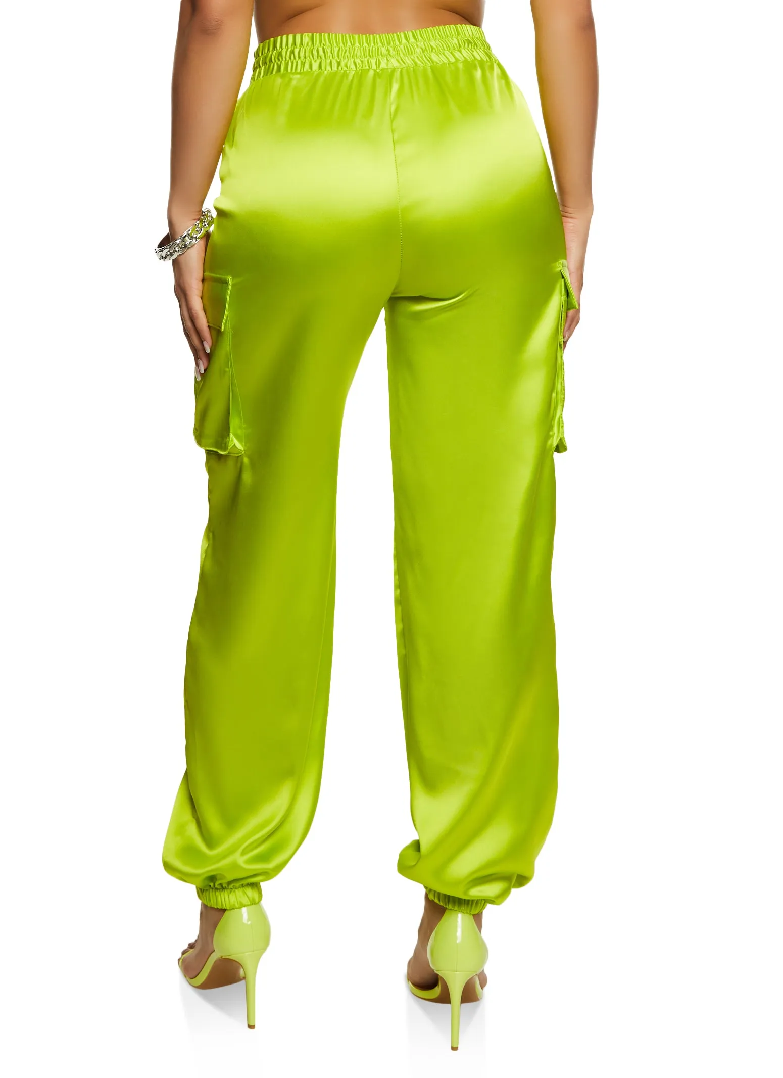 Satin High Waist Cargo Pocket Tapered Pants sold by Rainbow product image thumbnail 3