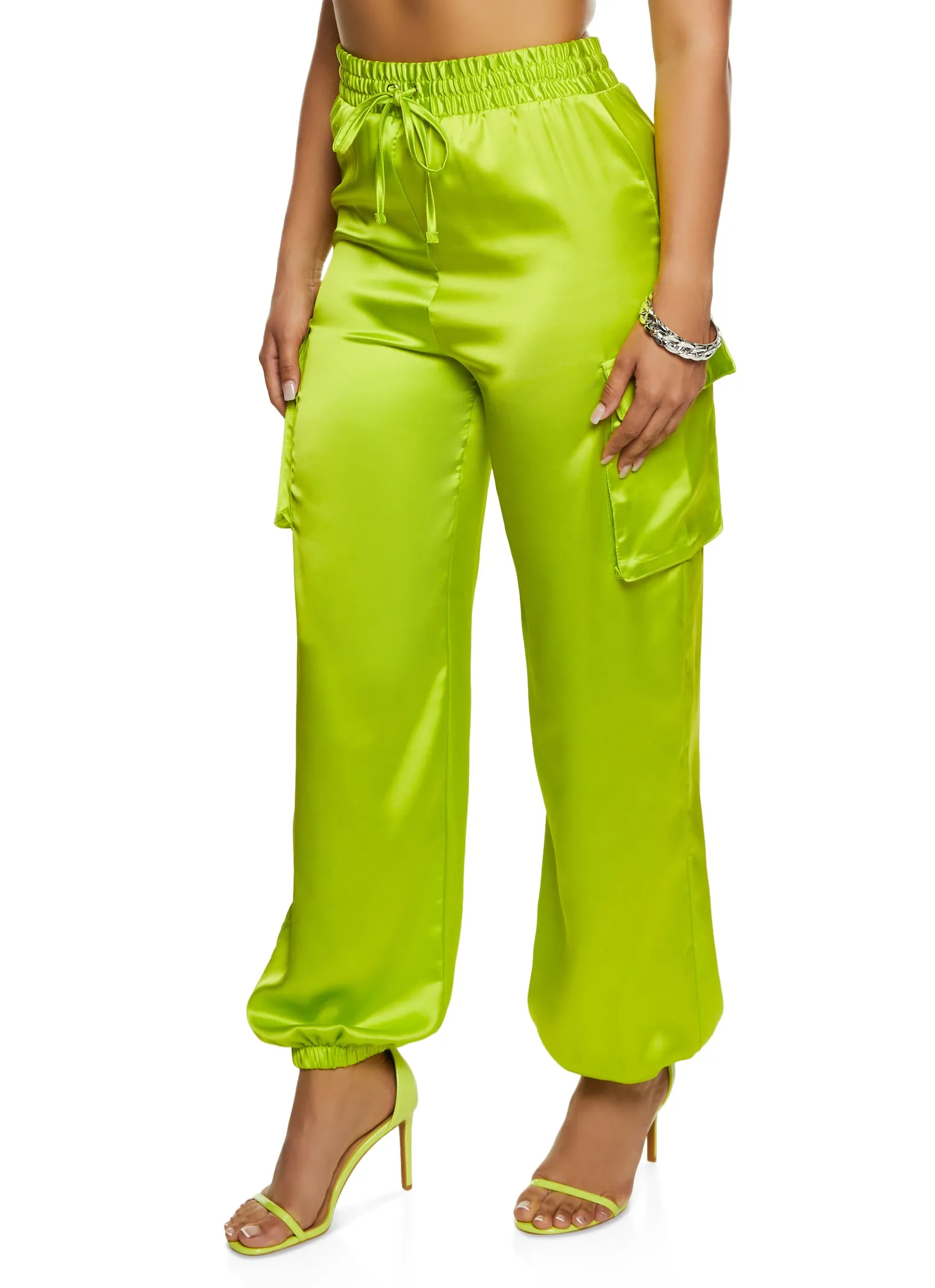 Satin High Waist Cargo Pocket Tapered Pants sold by Rainbow product image thumbnail 2
