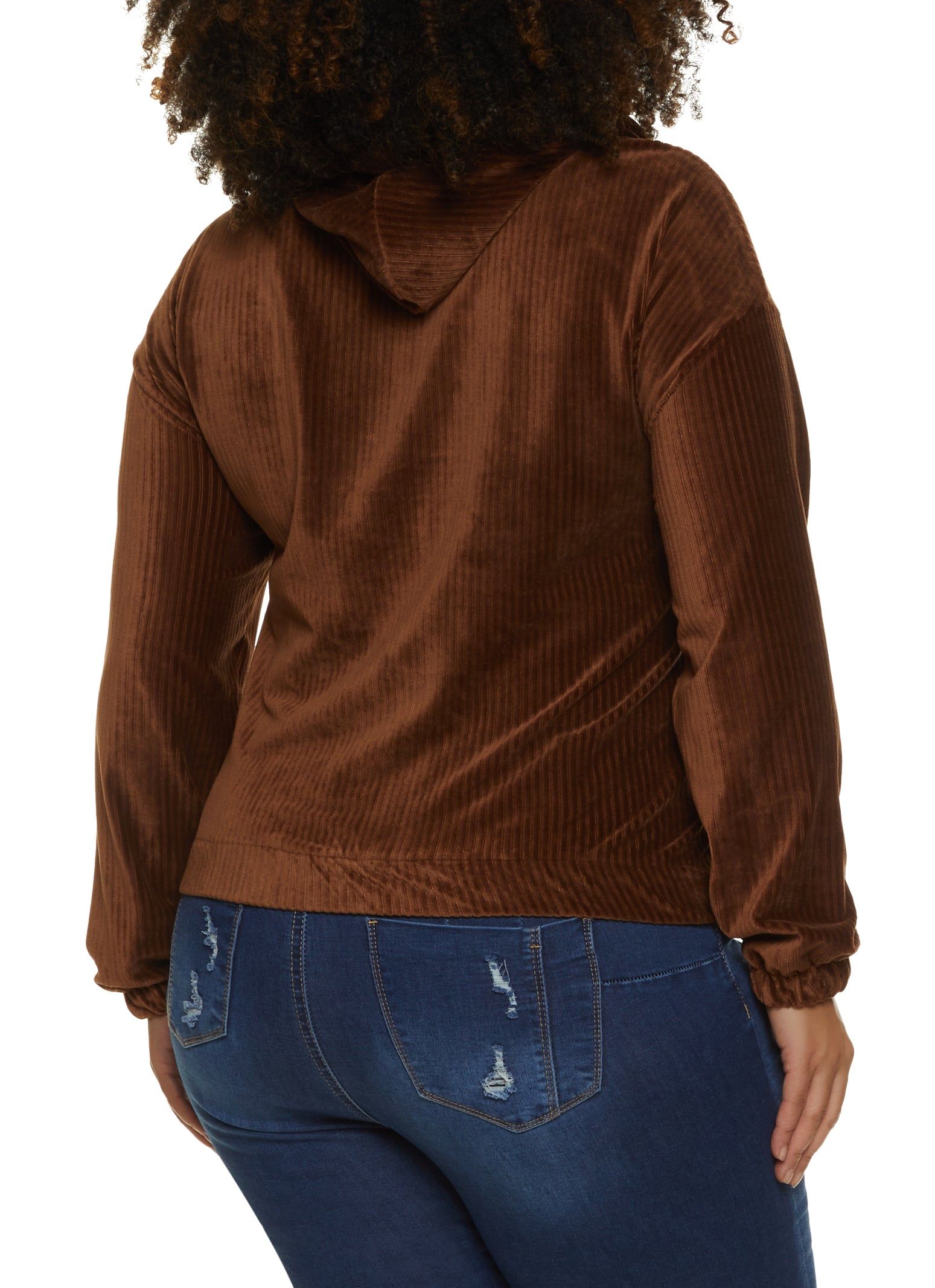 Plus Size Velour Ribbed Zip Front Hoodie sold by Rainbow product image thumbnail 2