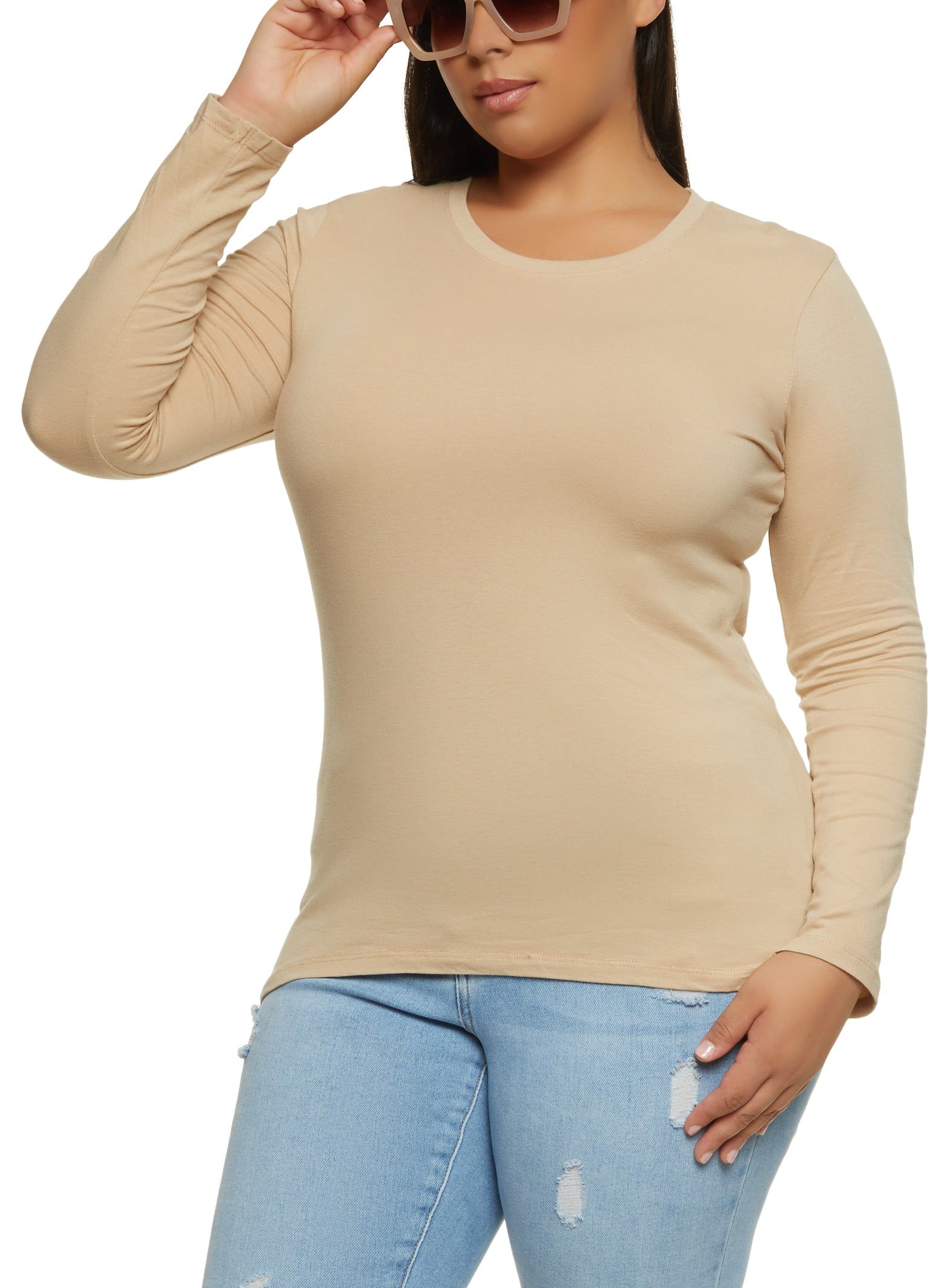 Plus Size Basic Crew Neck Long Sleeve Tee sold by Rainbow