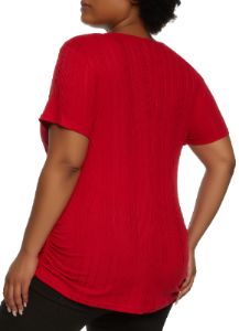 Plus Size Rib Knit Ruched Side Top with Necklace sold by Rainbow