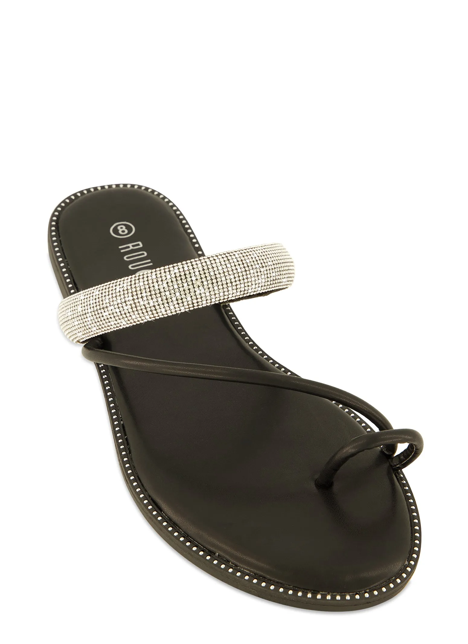 Studded Rhinestone Band Toe Loop Slide Sandals sold by Rainbow