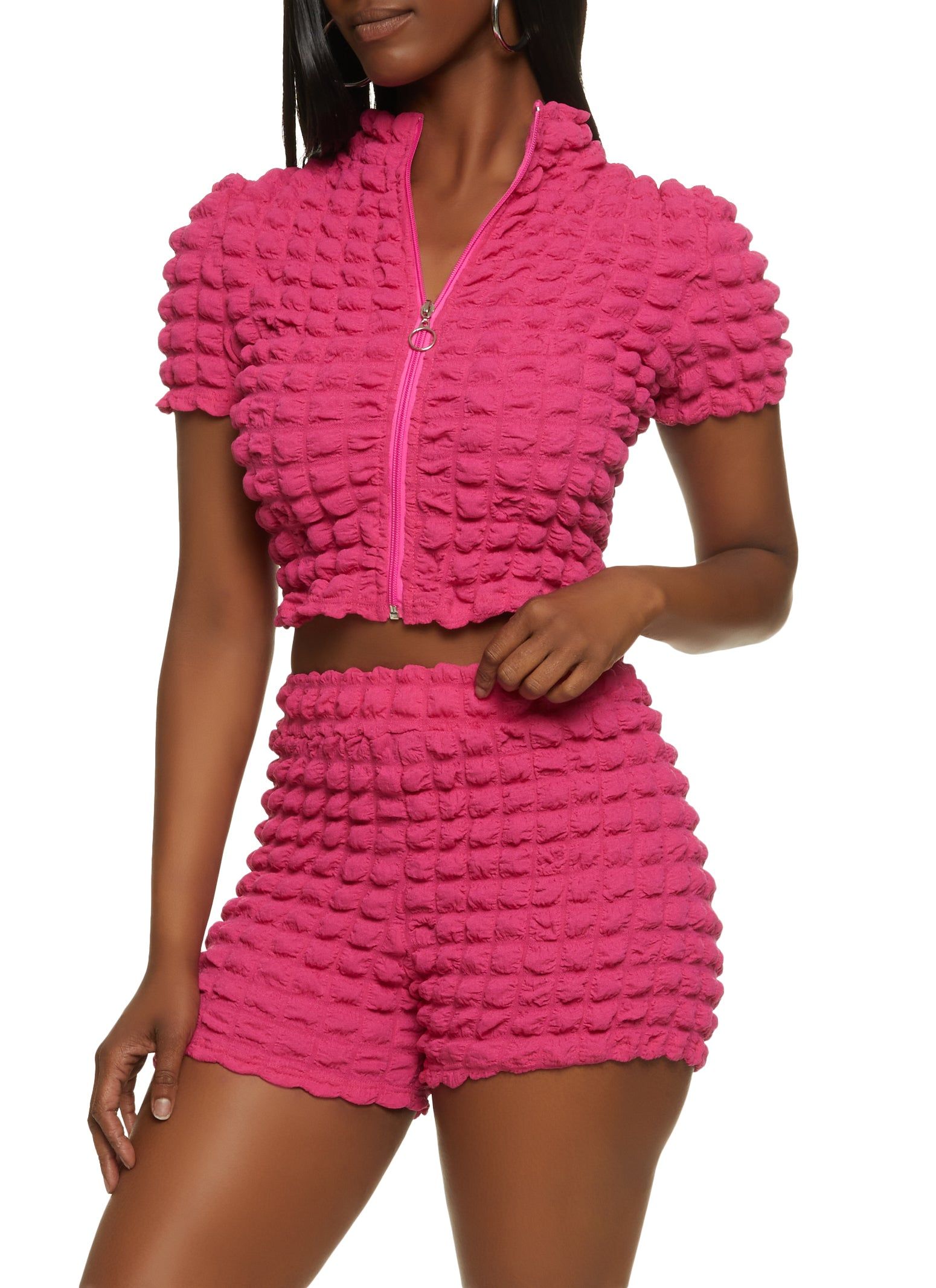 Bubble Knit Zip Up Crop Top and Shorts sold by Rainbow product image thumbnail 2