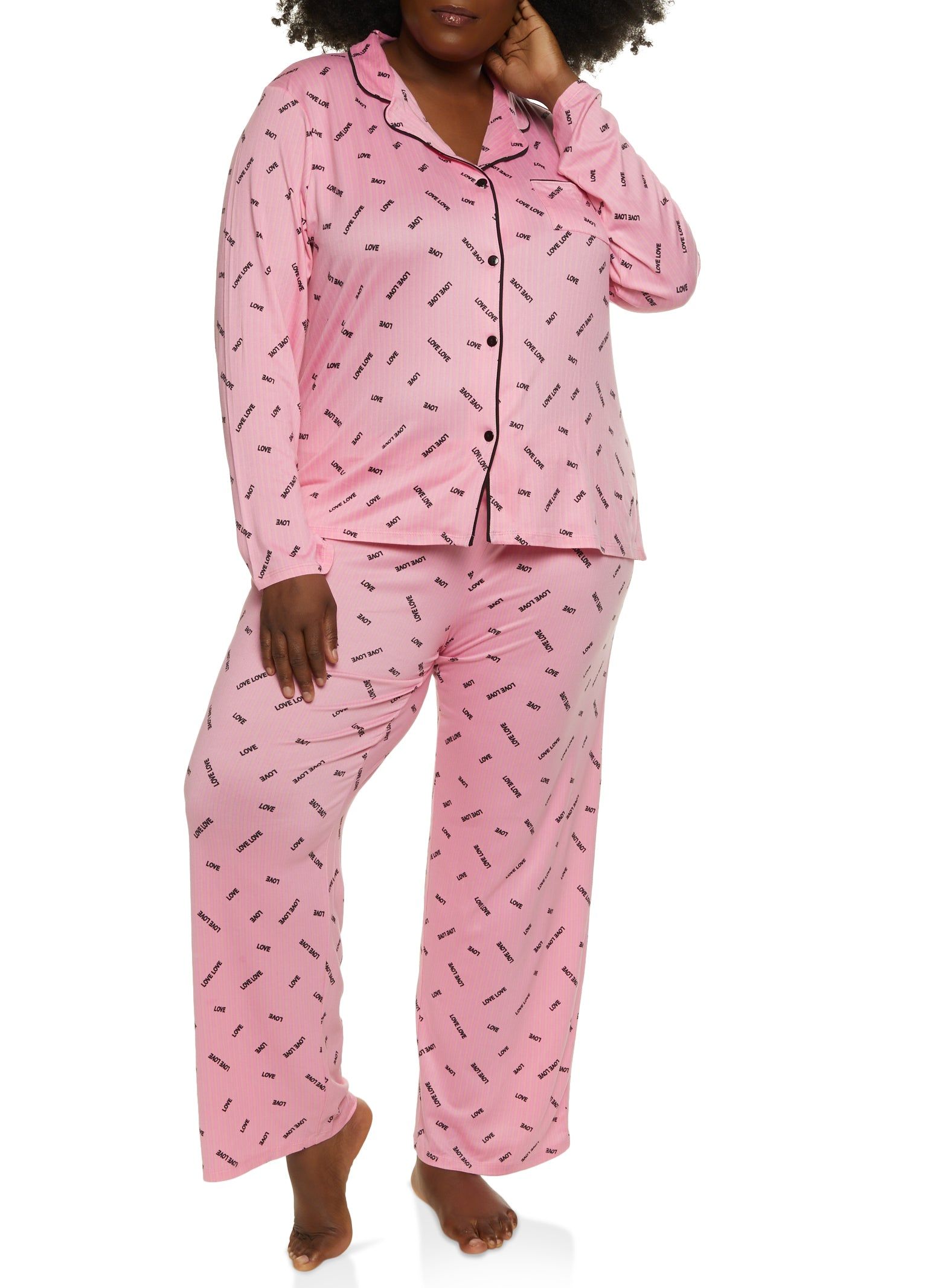 Plus Size Striped Love Pajama Shirt and Pants sold by Rainbow