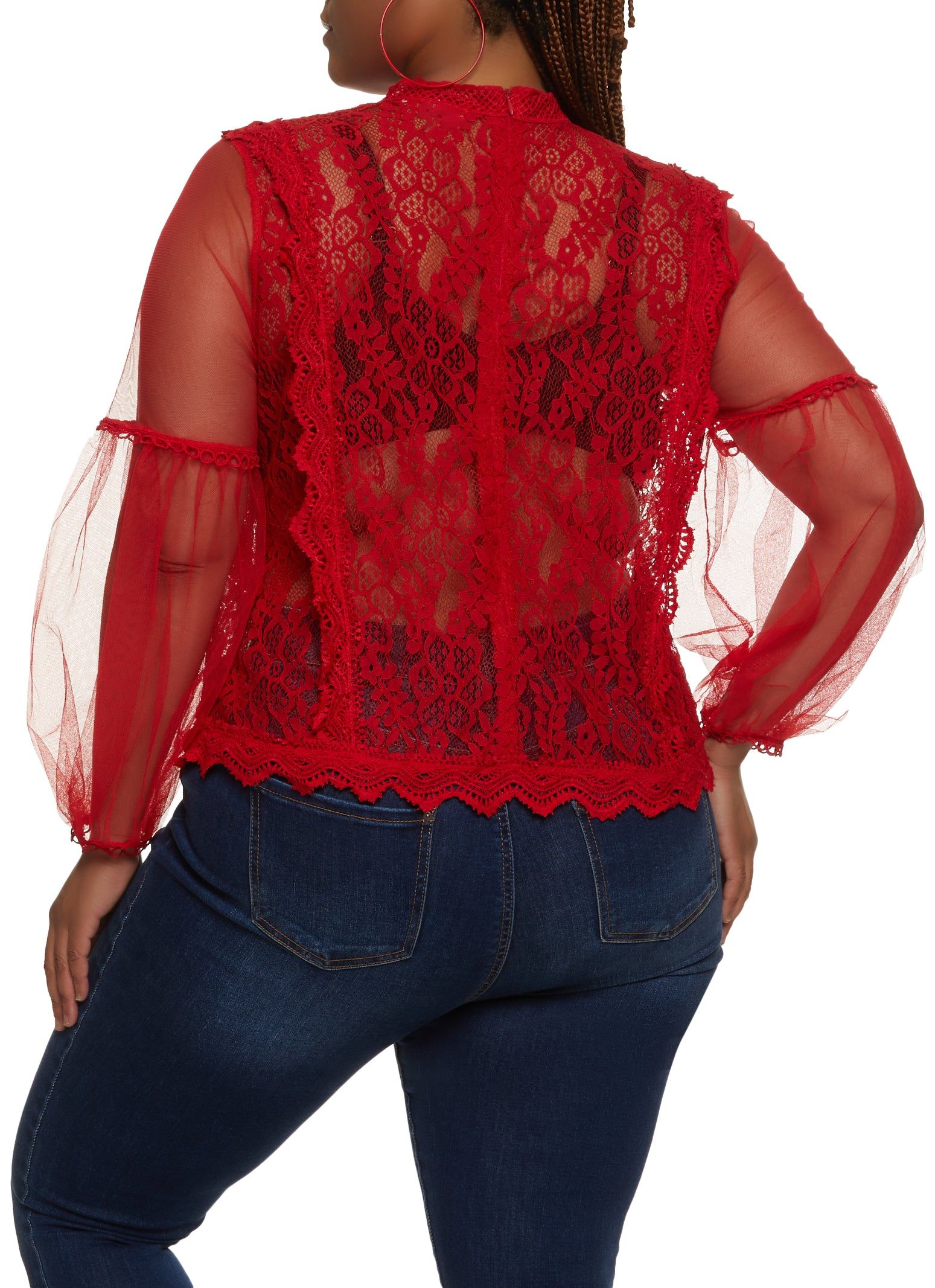 Plus Size Balloon Sleeve Lace Blouse sold by Rainbow product image thumbnail 2