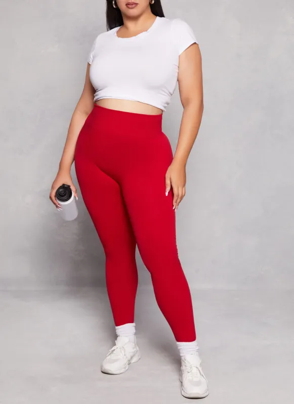 Plus Size Fleece Textured Waistband Leggings sold by Rainbow