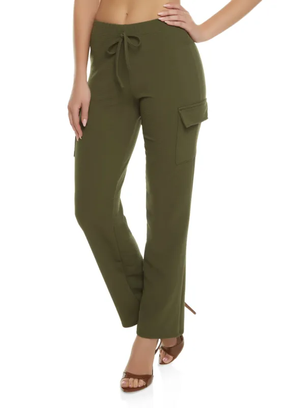 Crepe Knit Wide Leg Cargo Pants sold by Rainbow